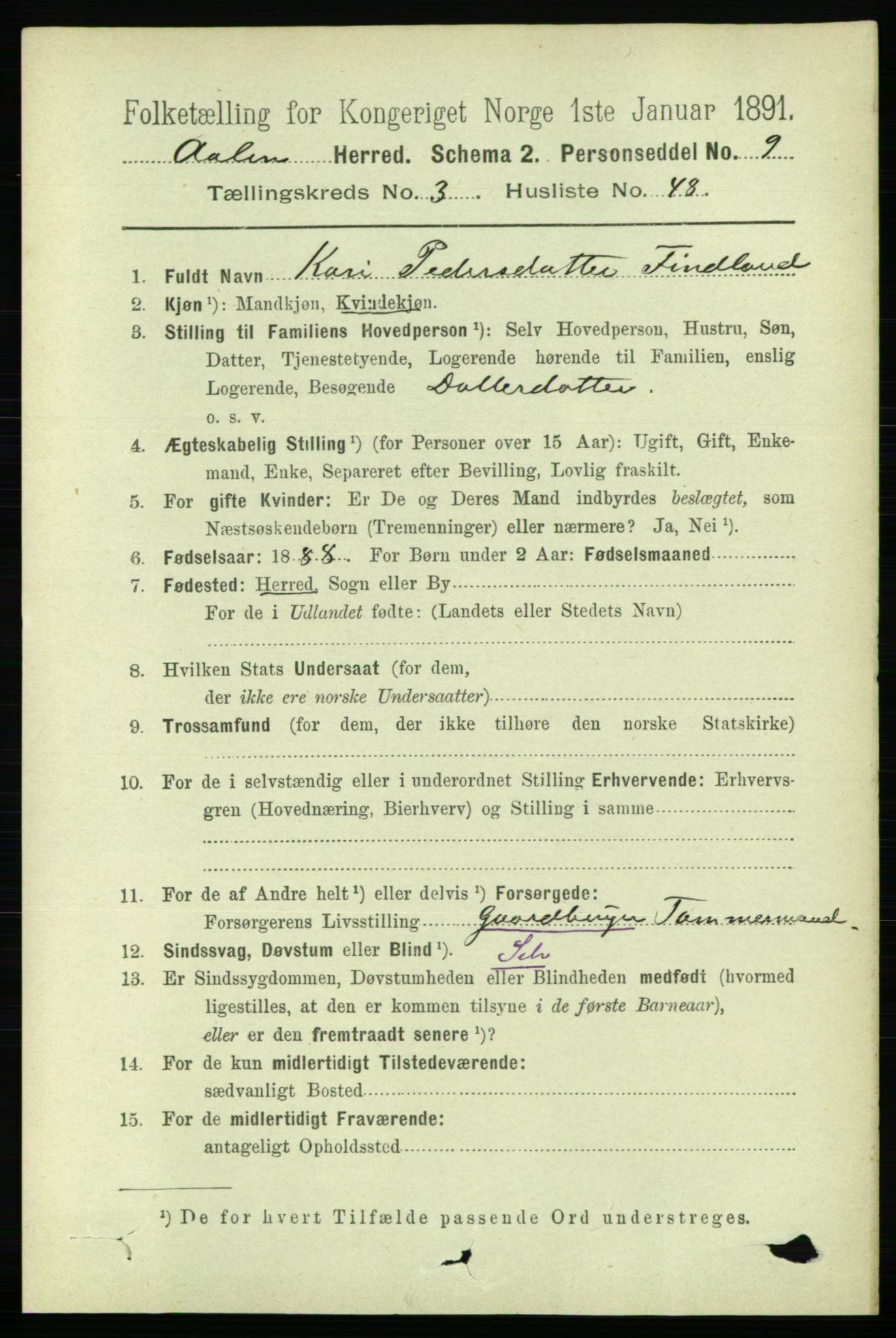 RA, 1891 census for 1644 Ålen, 1891, p. 1118