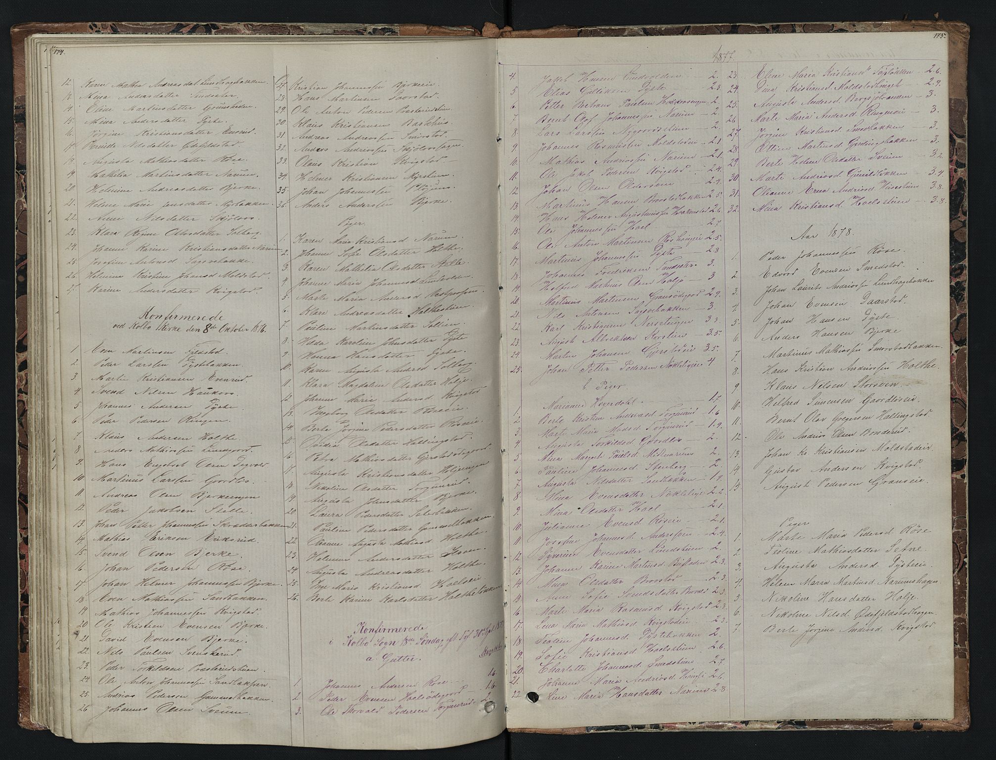 Vestre Toten prestekontor, SAH/PREST-108/H/Ha/Hab/L0007: Parish register (copy) no. 7, 1872-1900, p. 174-175