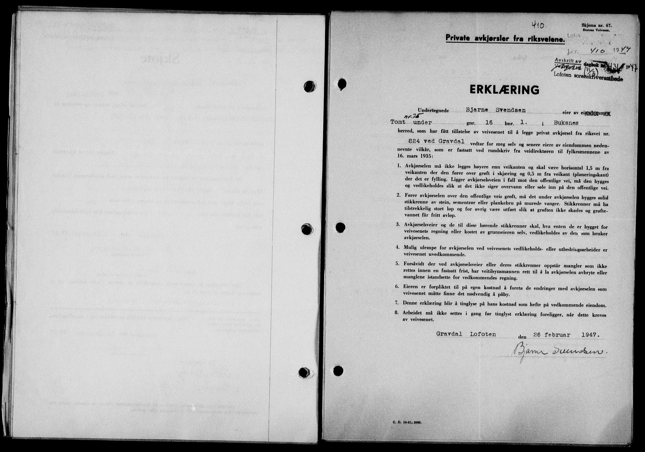 Lofoten sorenskriveri, SAT/A-0017/1/2/2C/L0015a: Mortgage book no. 15a, 1946-1947, Diary no: : 431/1947