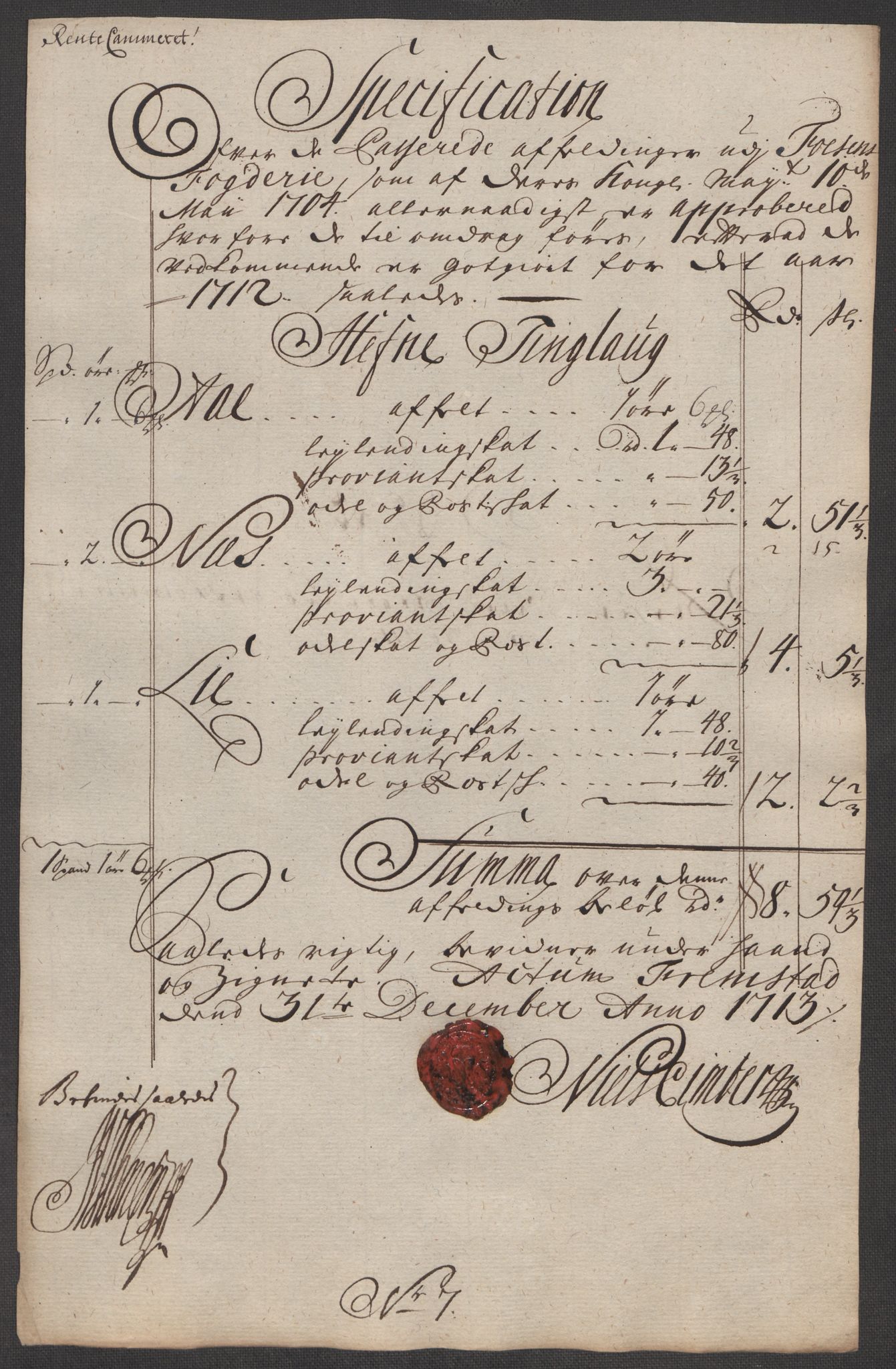 Rentekammeret inntil 1814, Reviderte regnskaper, Fogderegnskap, AV/RA-EA-4092/R57/L3861: Fogderegnskap Fosen, 1712-1713, p. 191