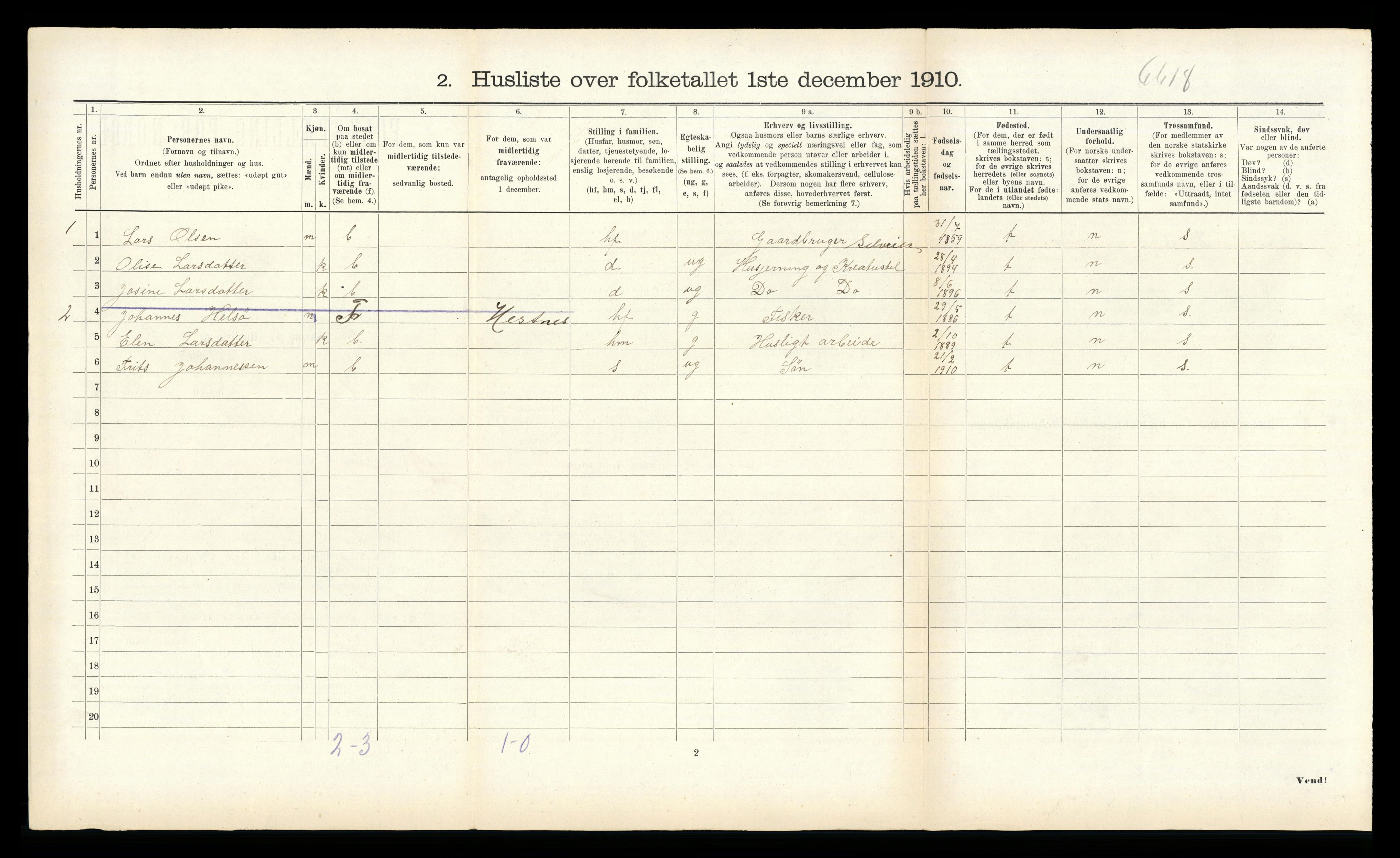 RA, 1910 census for Hitra, 1910, p. 646