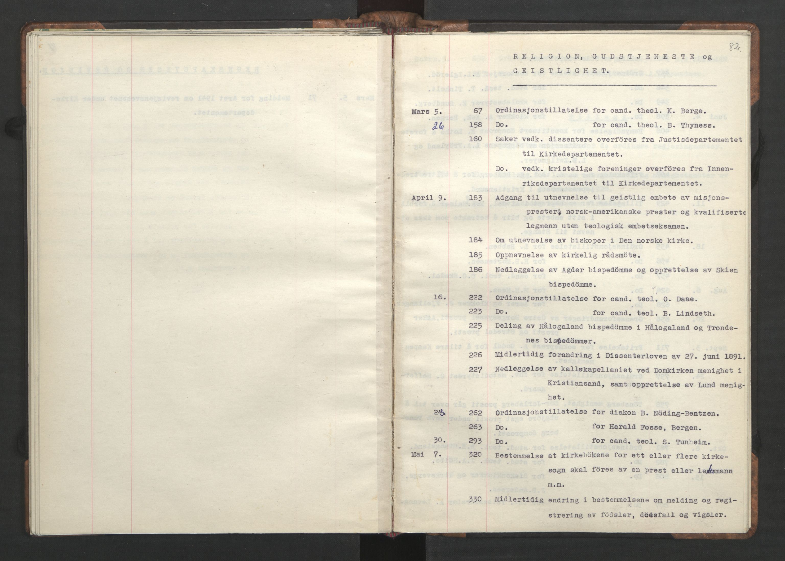 NS-administrasjonen 1940-1945 (Statsrådsekretariatet, de kommisariske statsråder mm), RA/S-4279/D/Da/L0002: Register (RA j.nr. 985/1943, tilgangsnr. 17/1943), 1942, p. 85