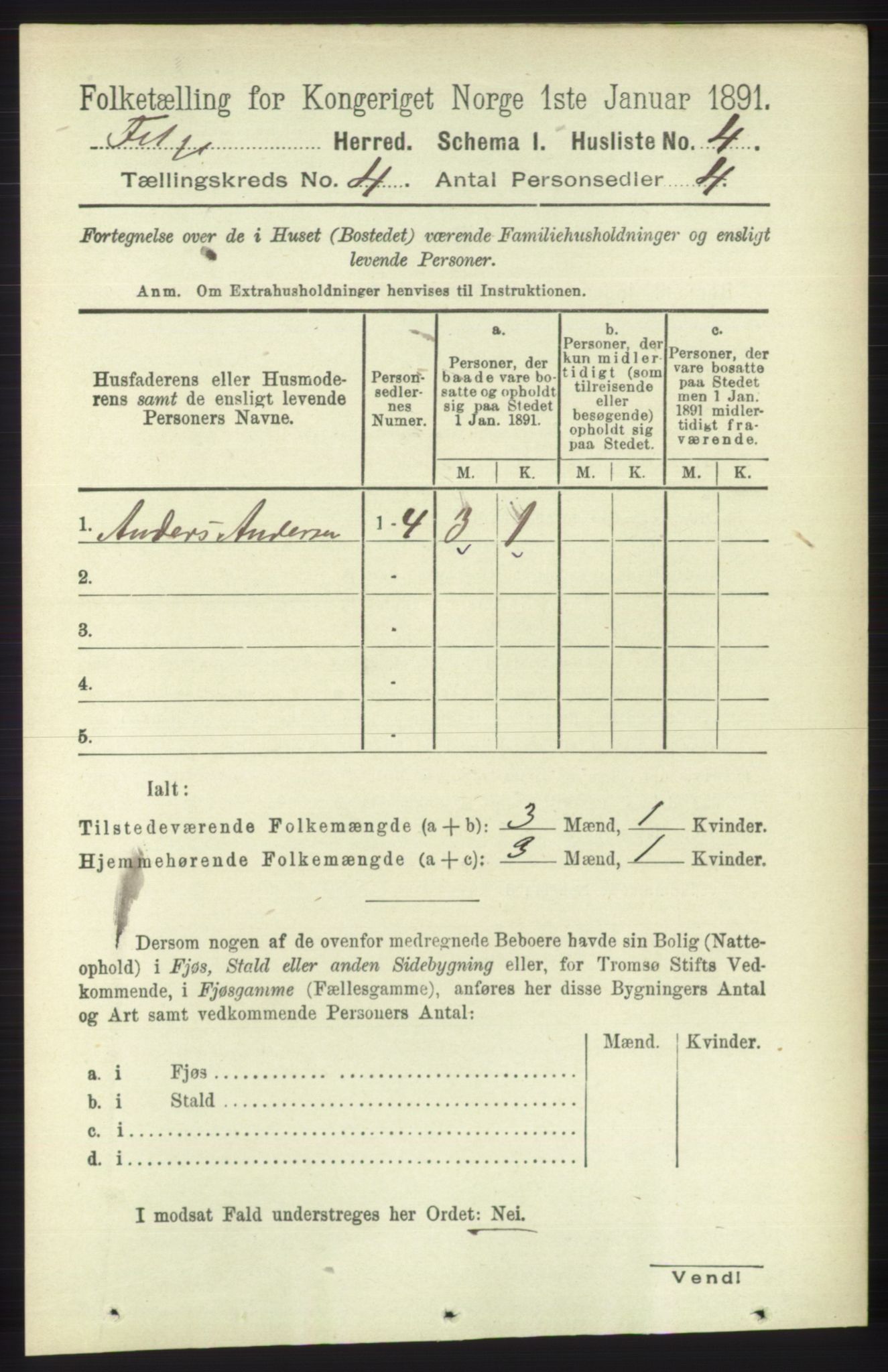 RA, 1891 census for 1222 Fitjar, 1891, p. 1292