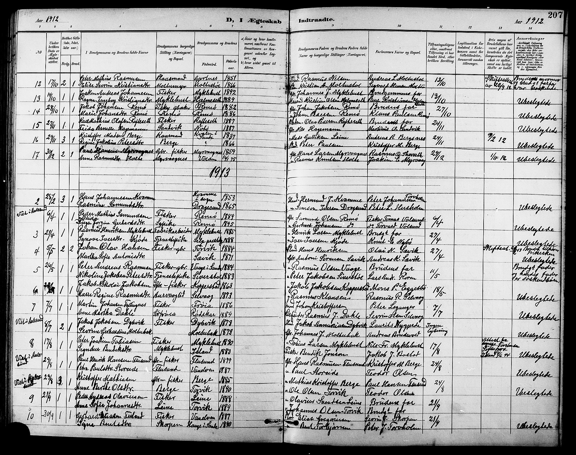 Ministerialprotokoller, klokkerbøker og fødselsregistre - Møre og Romsdal, AV/SAT-A-1454/507/L0082: Parish register (copy) no. 507C05, 1896-1914, p. 207