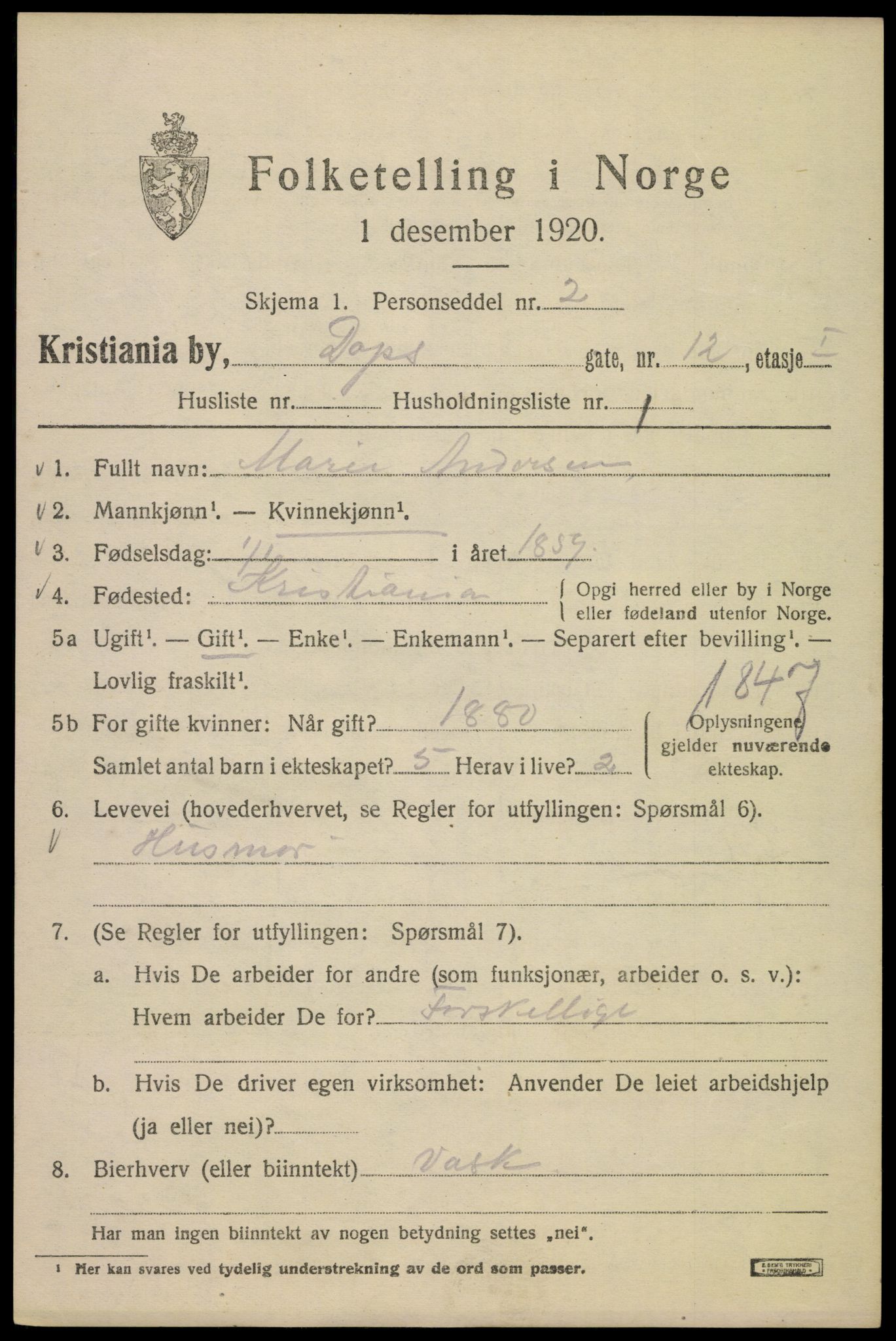 SAO, 1920 census for Kristiania, 1920, p. 199893