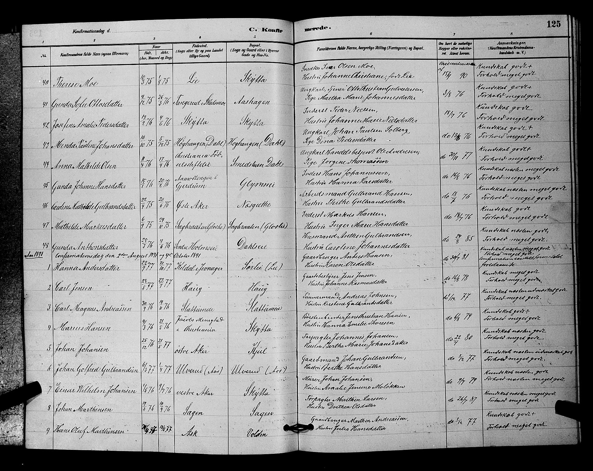 Nittedal prestekontor Kirkebøker, SAO/A-10365a/G/Ga/L0002: Parish register (copy) no. I 2, 1879-1901, p. 125