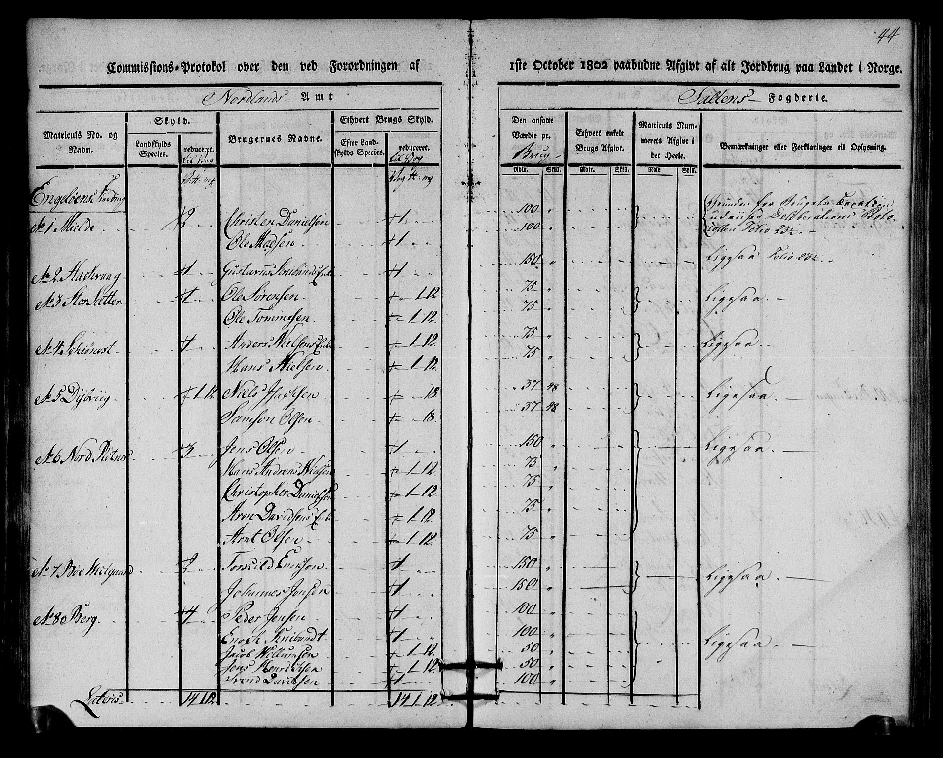 Rentekammeret inntil 1814, Realistisk ordnet avdeling, AV/RA-EA-4070/N/Ne/Nea/L0160: Salten fogderi. Kommisjonsprotokoll, 1803, p. 43