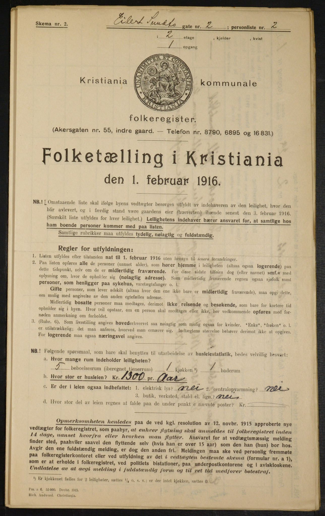 OBA, Municipal Census 1916 for Kristiania, 1916, p. 19185