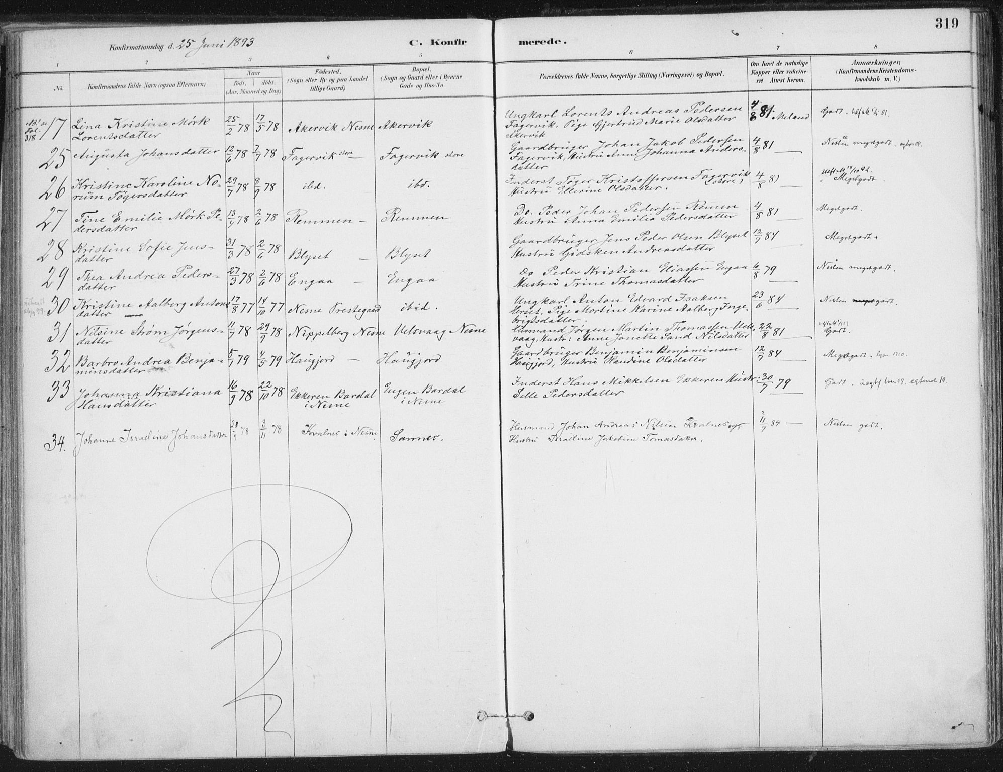 Ministerialprotokoller, klokkerbøker og fødselsregistre - Nordland, AV/SAT-A-1459/838/L0552: Parish register (official) no. 838A10, 1880-1910, p. 319