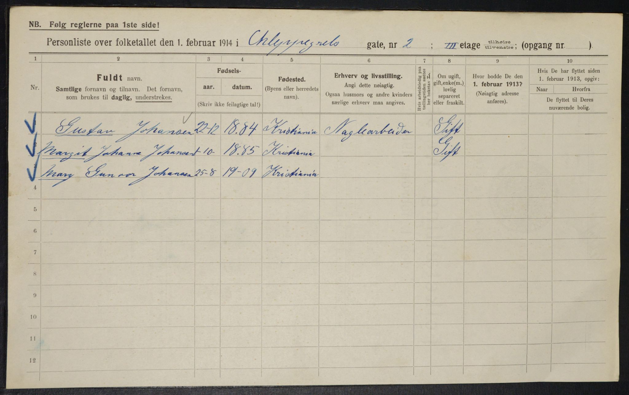 OBA, Municipal Census 1914 for Kristiania, 1914, p. 89415