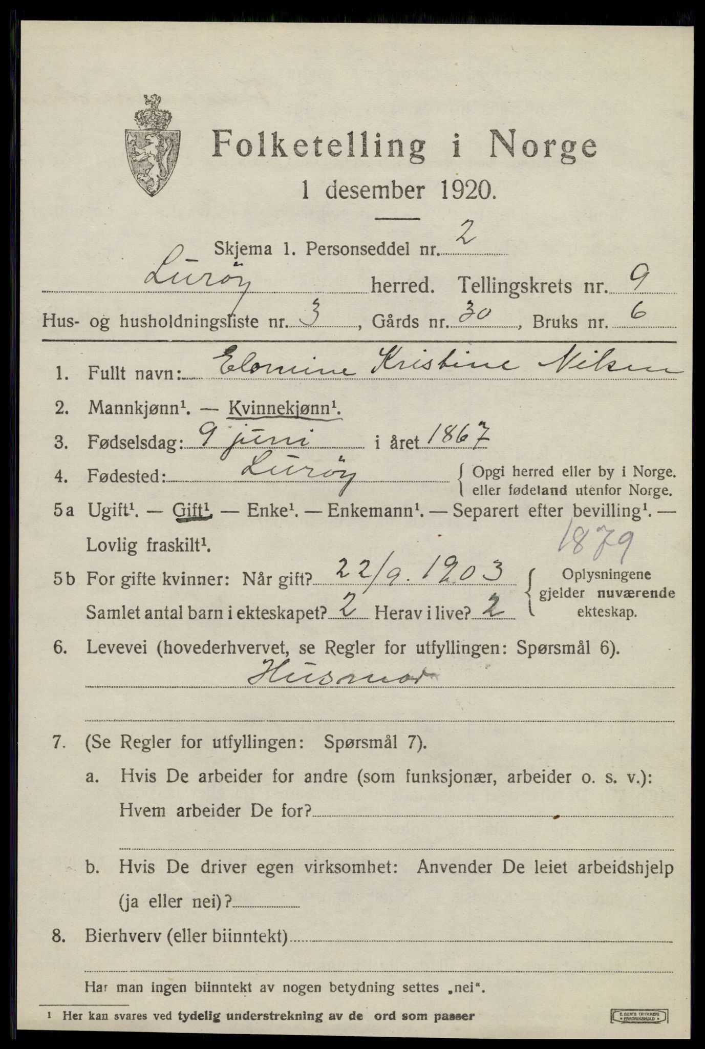 SAT, 1920 census for Lurøy, 1920, p. 4039