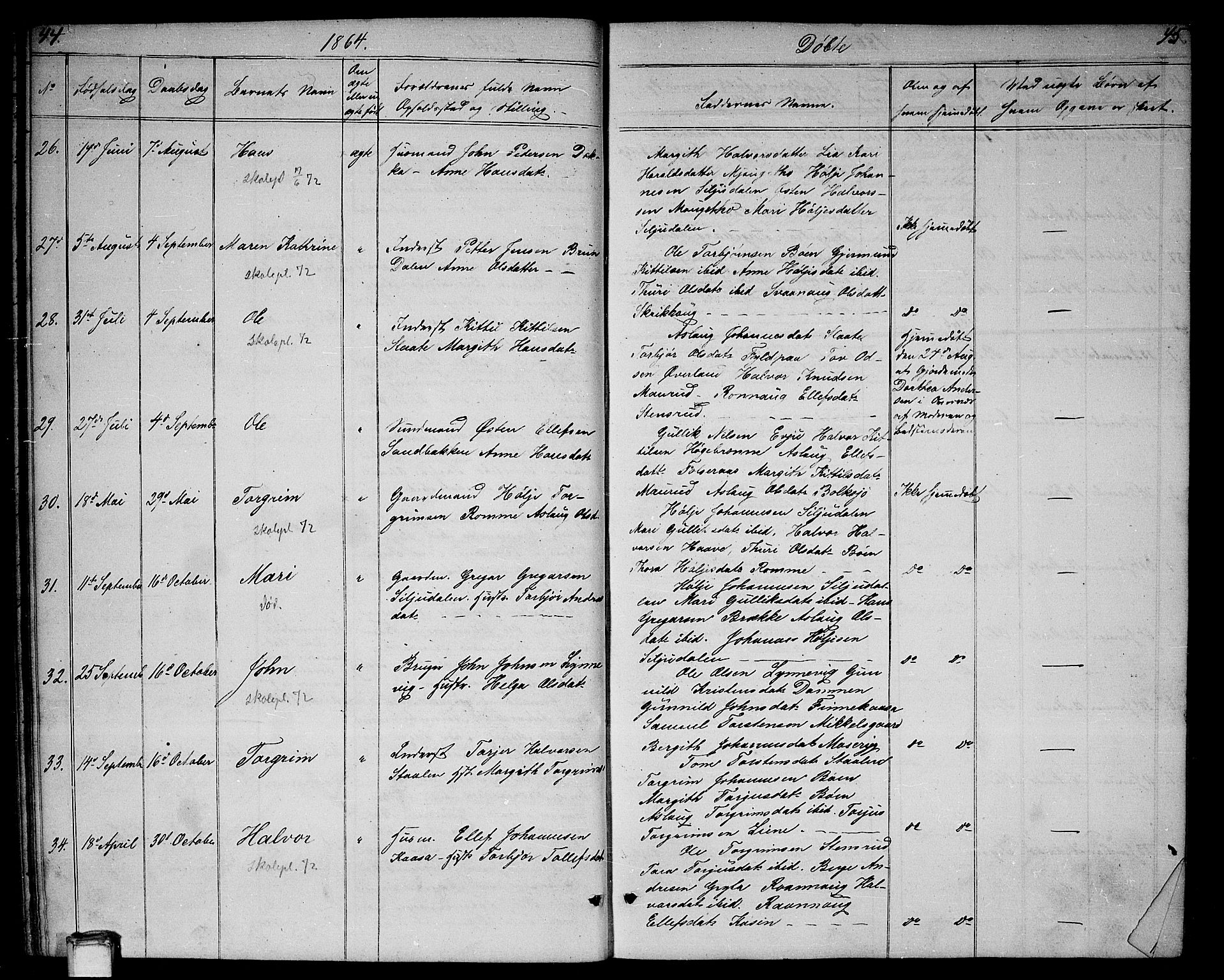 Gransherad kirkebøker, SAKO/A-267/G/Ga/L0002: Parish register (copy) no. I 2, 1854-1886, p. 44-45