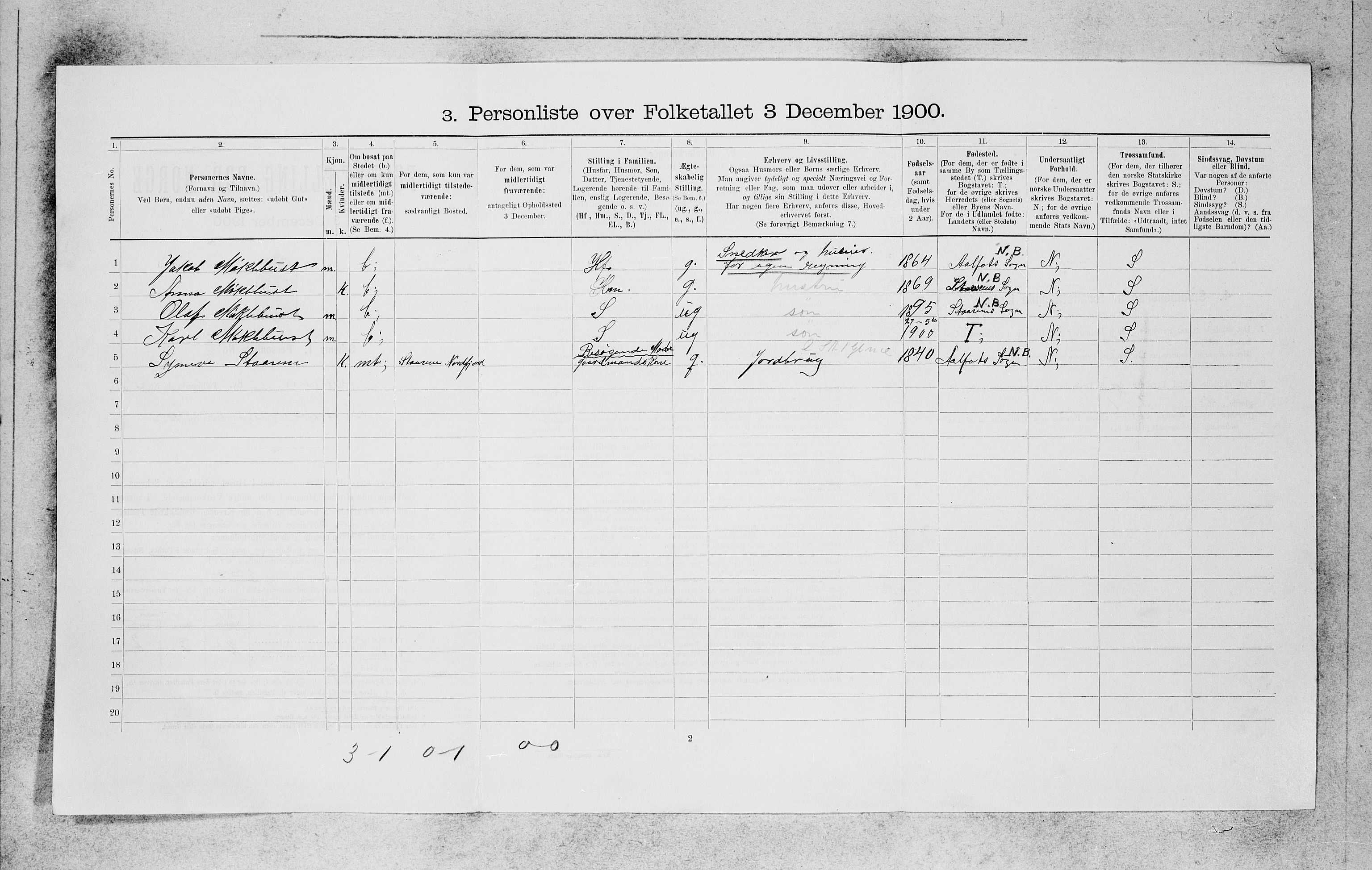 SAB, 1900 census for Bergen, 1900, p. 10987