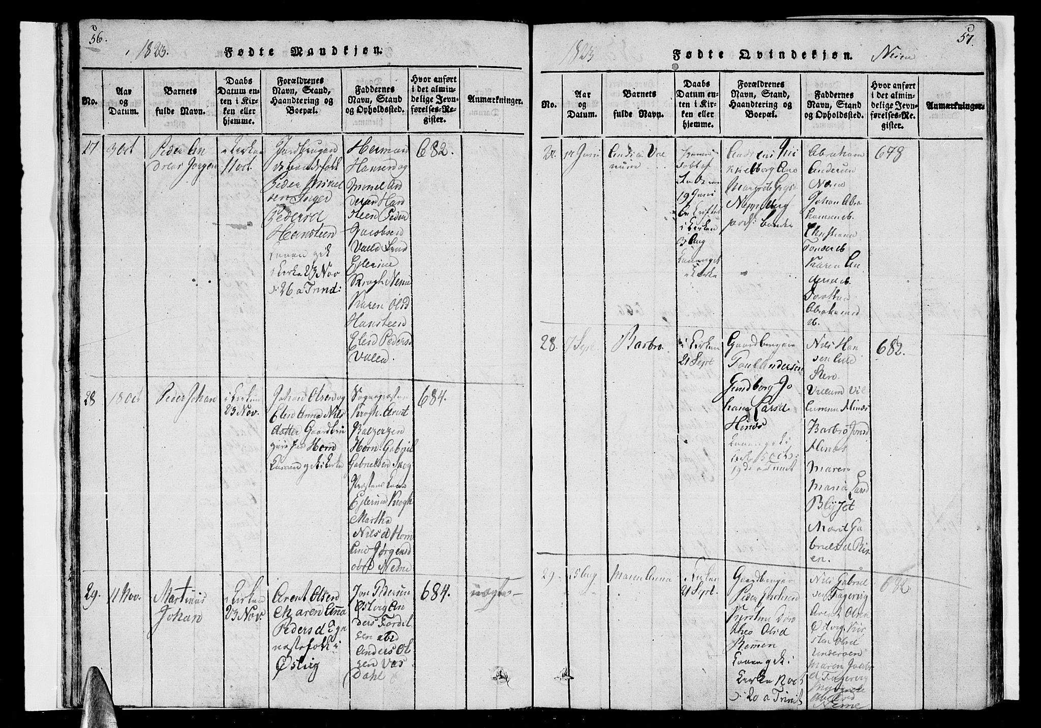 Ministerialprotokoller, klokkerbøker og fødselsregistre - Nordland, AV/SAT-A-1459/838/L0546: Parish register (official) no. 838A05 /1, 1820-1828, p. 56-57