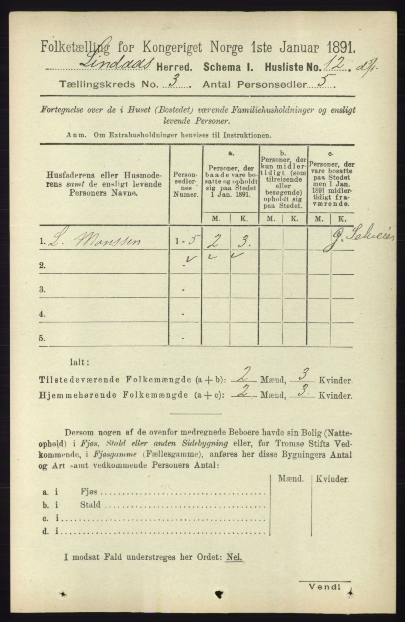 RA, 1891 census for 1263 Lindås, 1891, p. 768