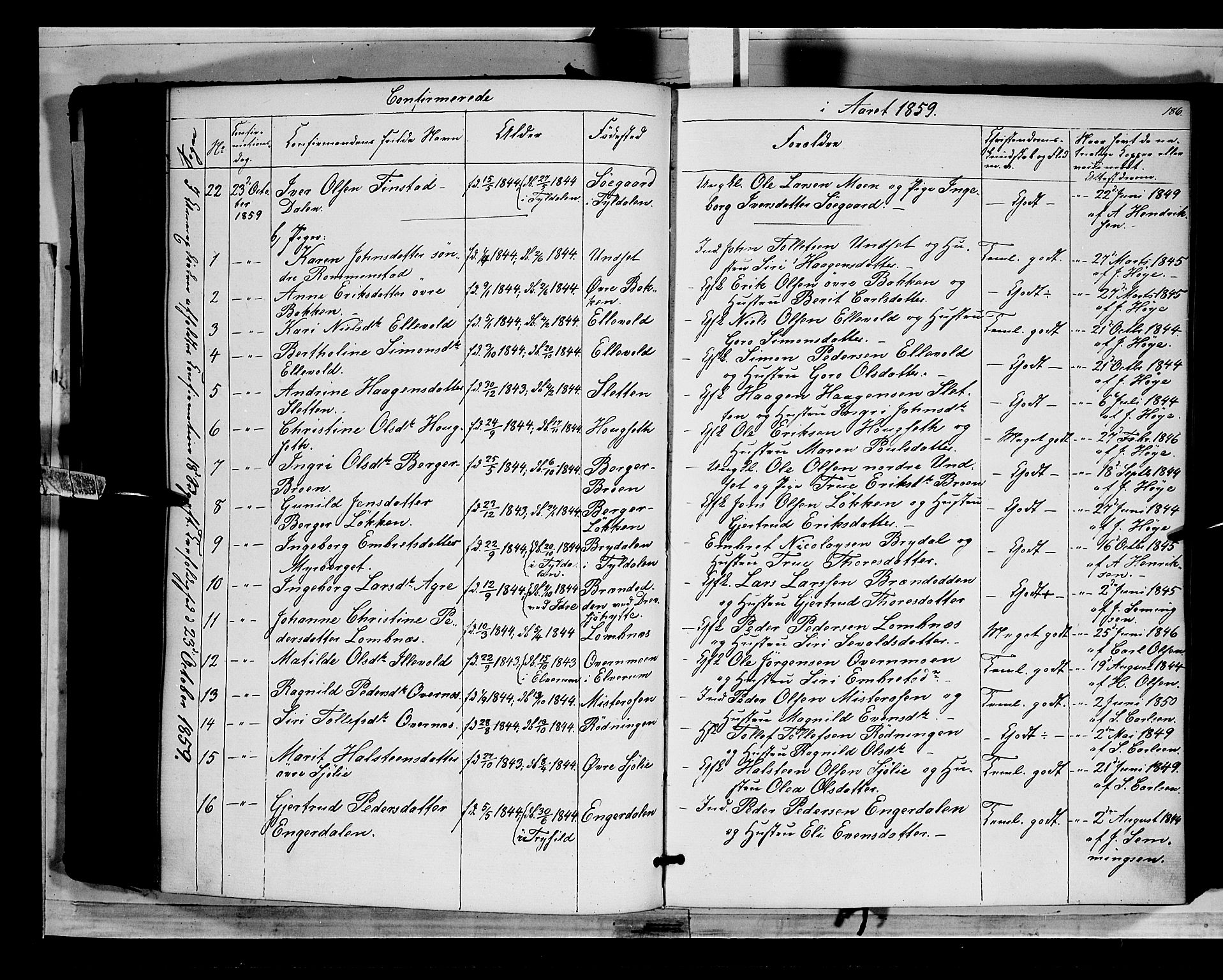Rendalen prestekontor, AV/SAH-PREST-054/H/Ha/Haa/L0005: Parish register (official) no. 5, 1853-1866, p. 186
