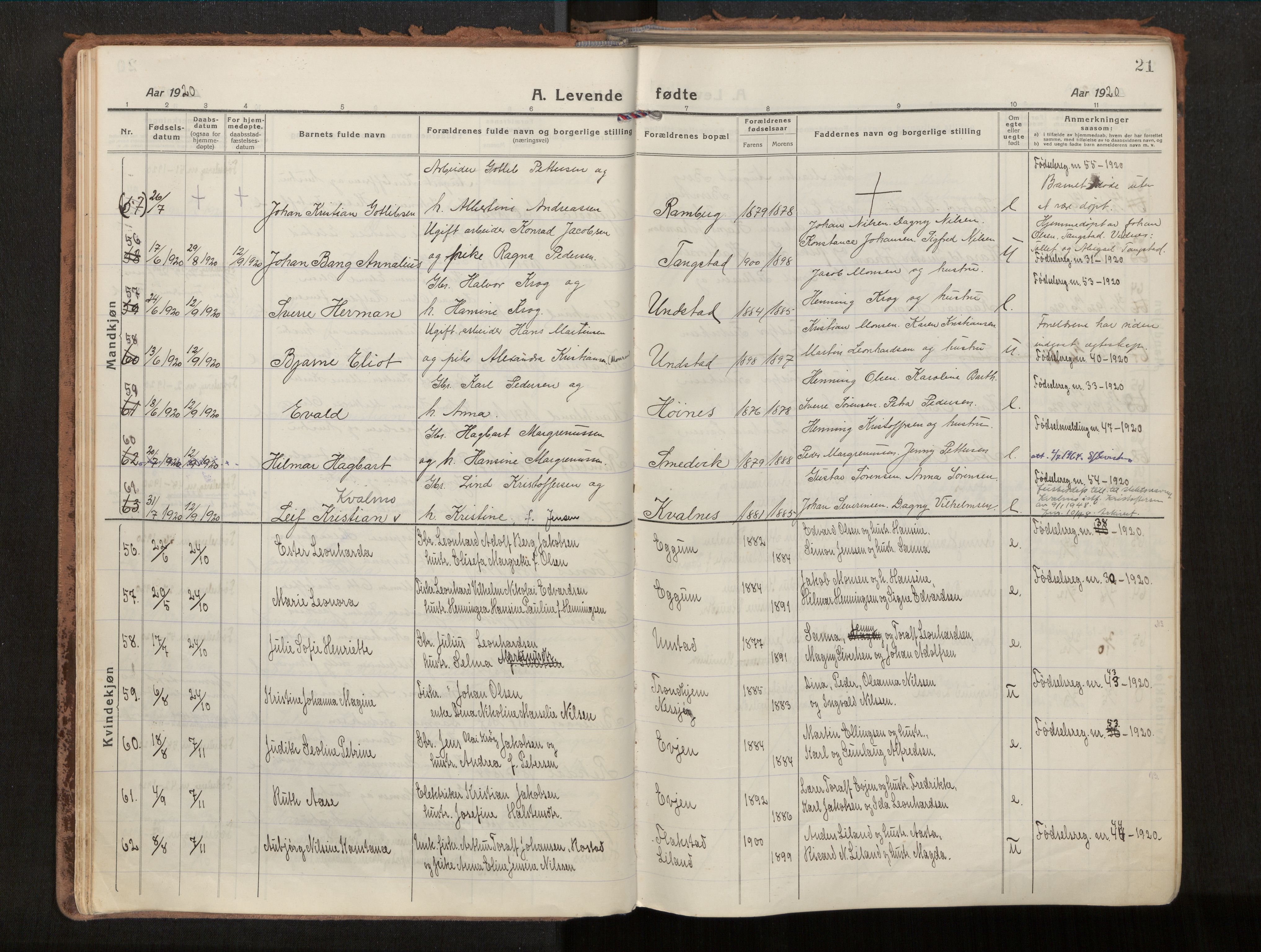 Ministerialprotokoller, klokkerbøker og fødselsregistre - Nordland, AV/SAT-A-1459/880/L1136: Parish register (official) no. 880A10, 1919-1927, p. 21