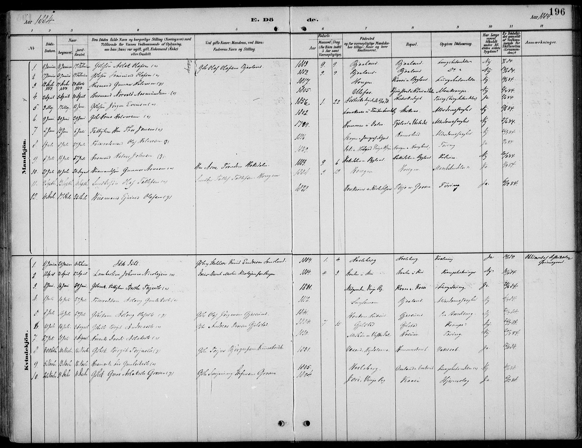Kviteseid kirkebøker, SAKO/A-276/F/Fb/L0002: Parish register (official) no. II 2, 1882-1916, p. 196