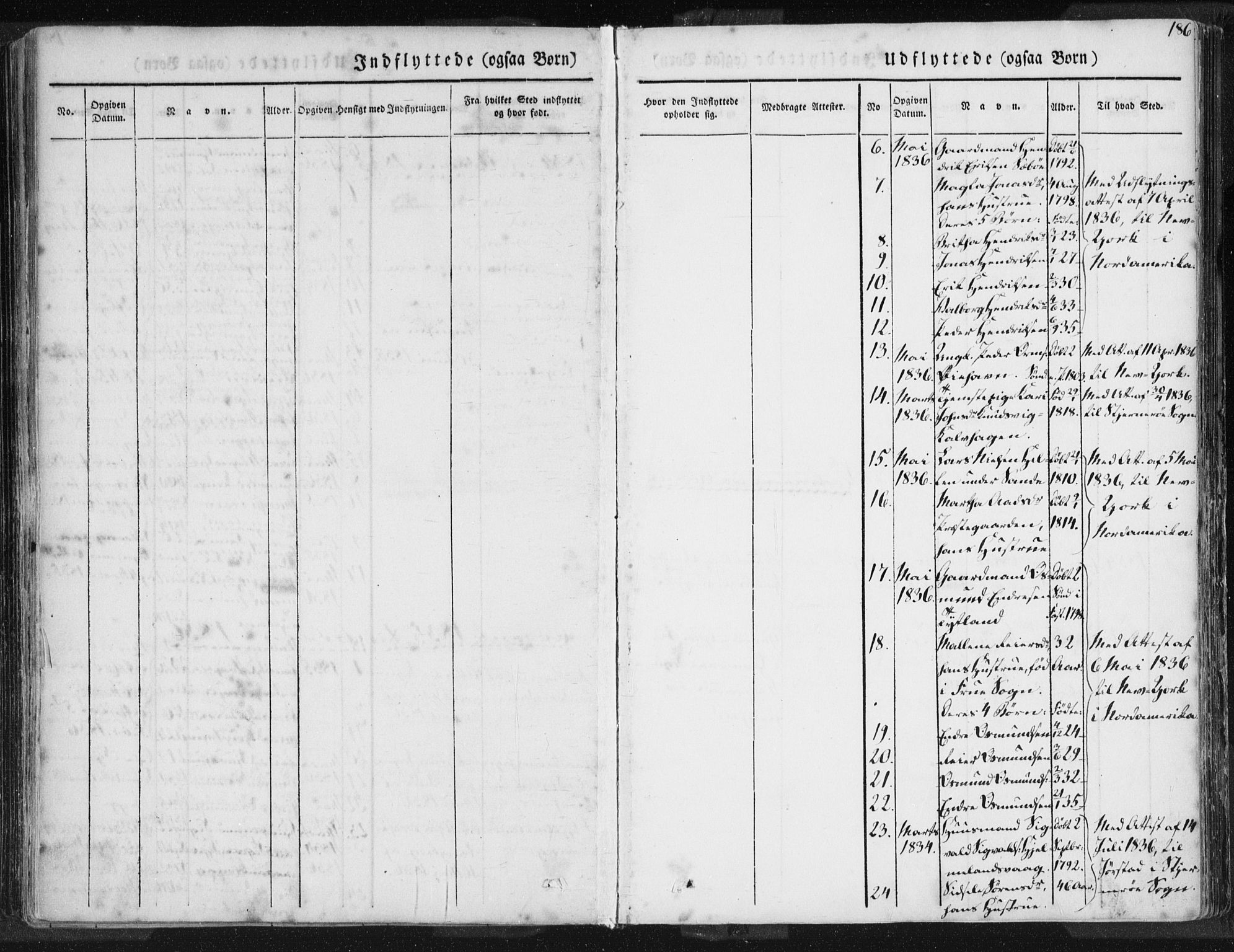 Hjelmeland sokneprestkontor, AV/SAST-A-101843/01/IV/L0006: Parish register (official) no. A 6, 1834-1845, p. 186