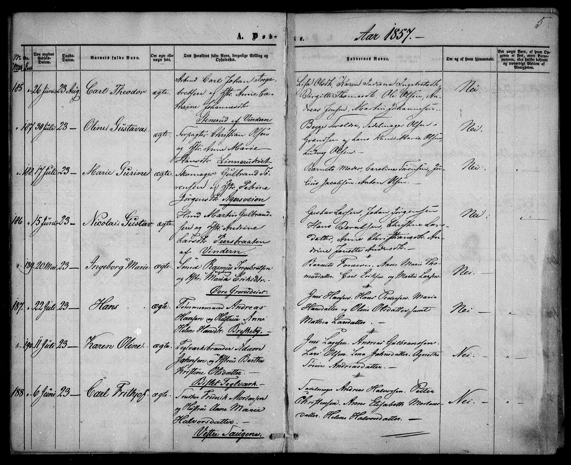 Vestre Aker prestekontor Kirkebøker, AV/SAO-A-10025/F/Fa/L0003: Parish register (official) no. 3, 1857-1868, p. 5