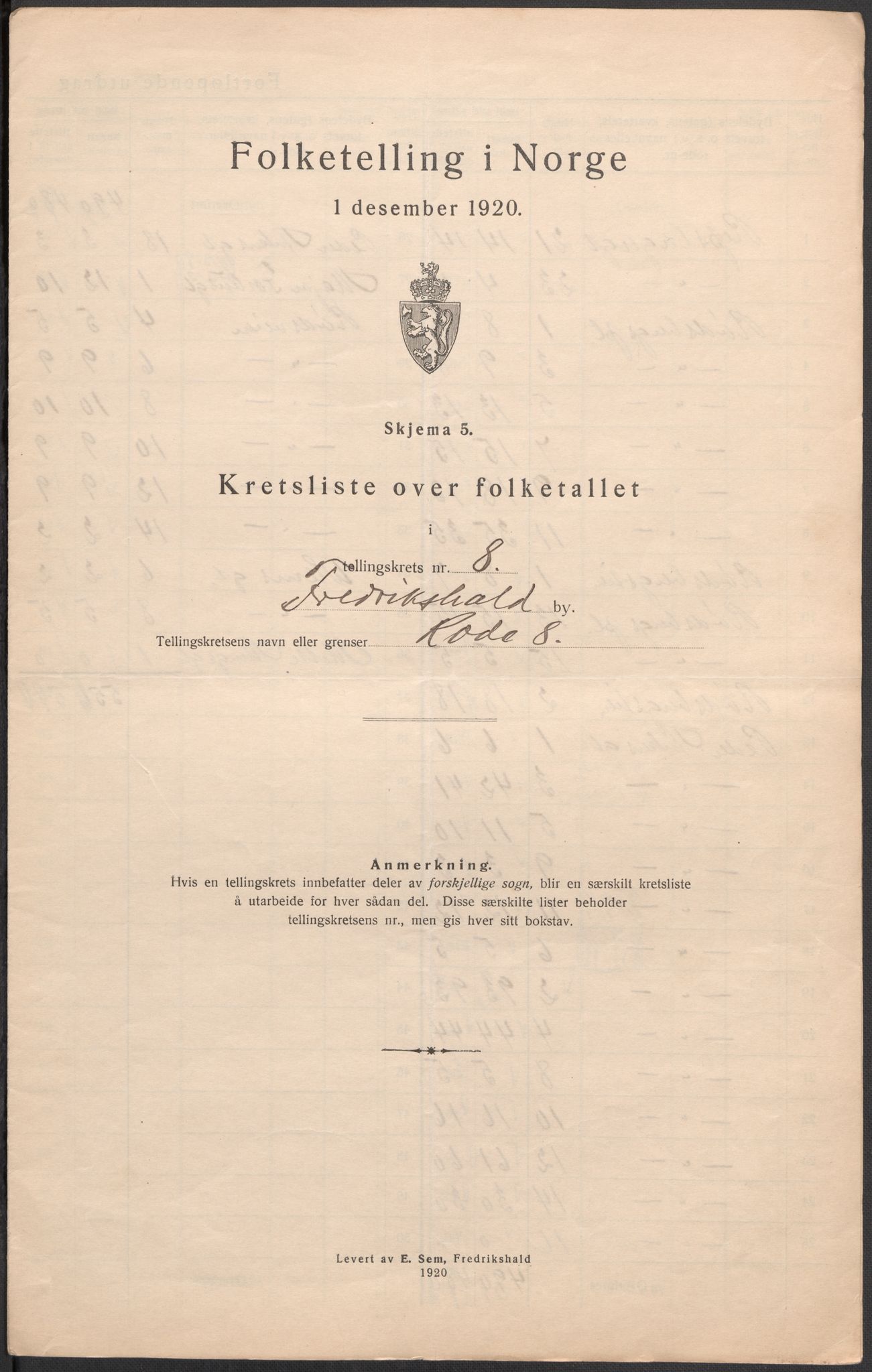 SAO, 1920 census for Fredrikshald, 1920, p. 27