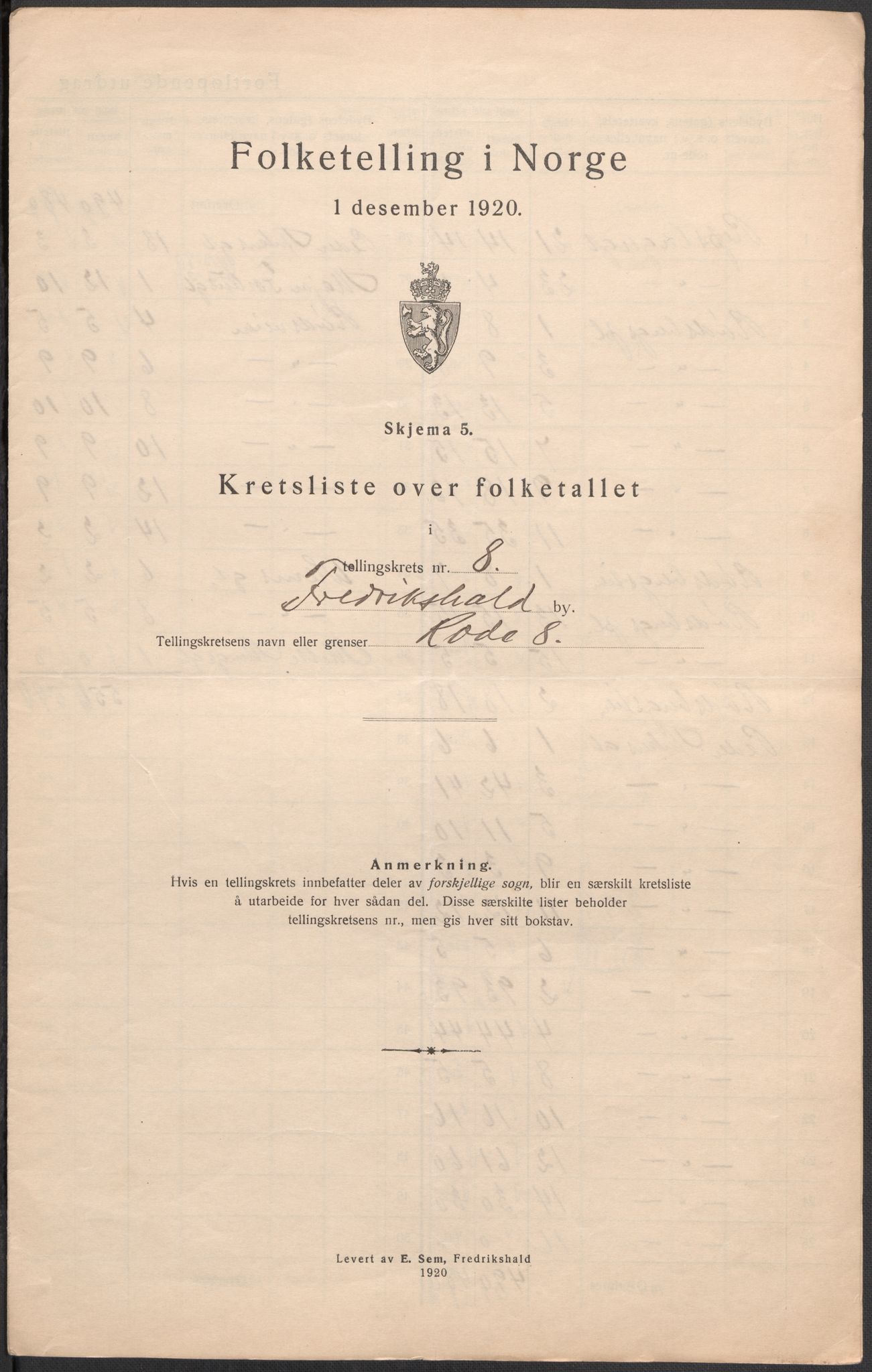 SAO, 1920 census for Fredrikshald, 1920, p. 27