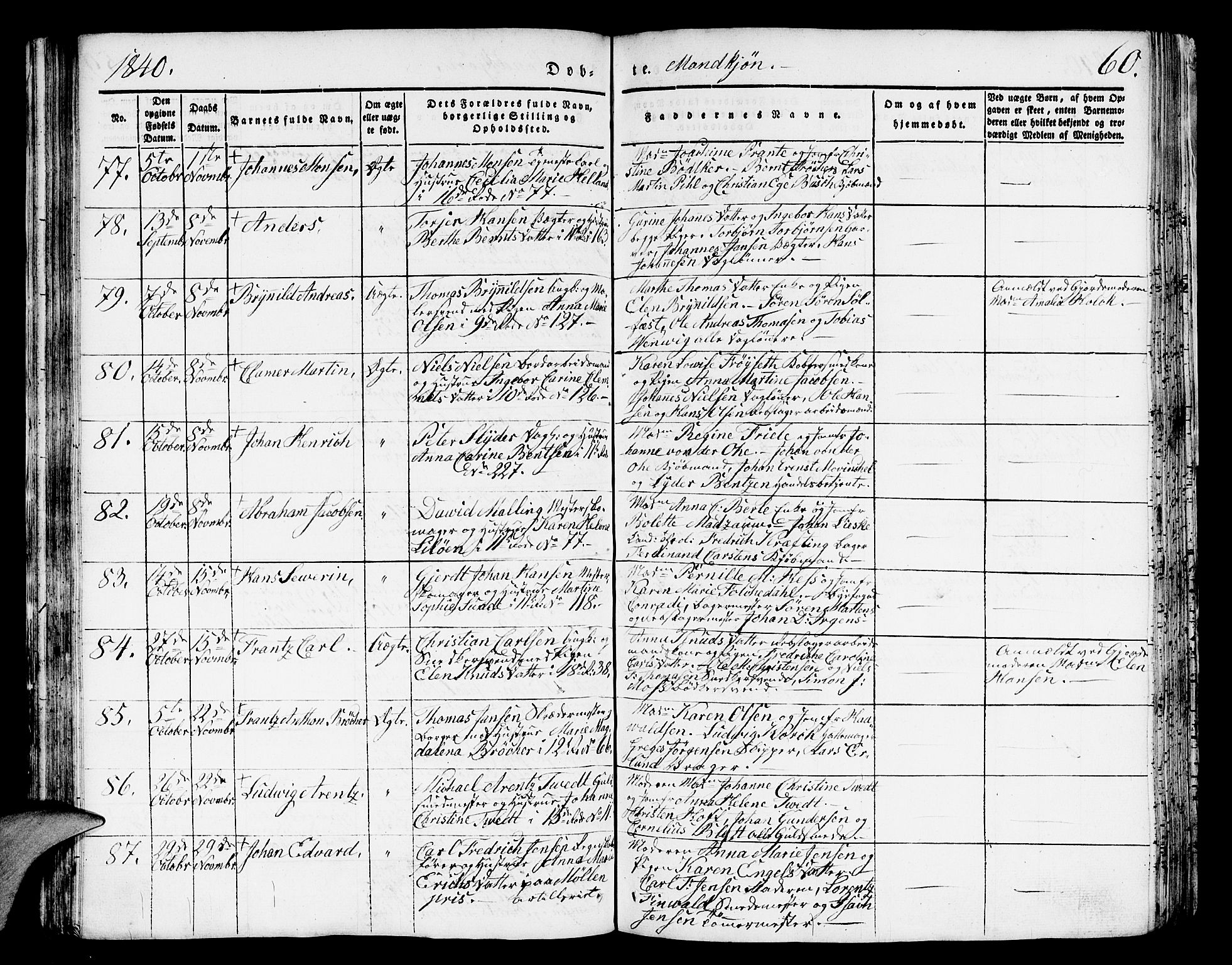 Domkirken sokneprestembete, SAB/A-74801/H/Hab/L0008: Parish register (copy) no. B 1, 1836-1841, p. 60