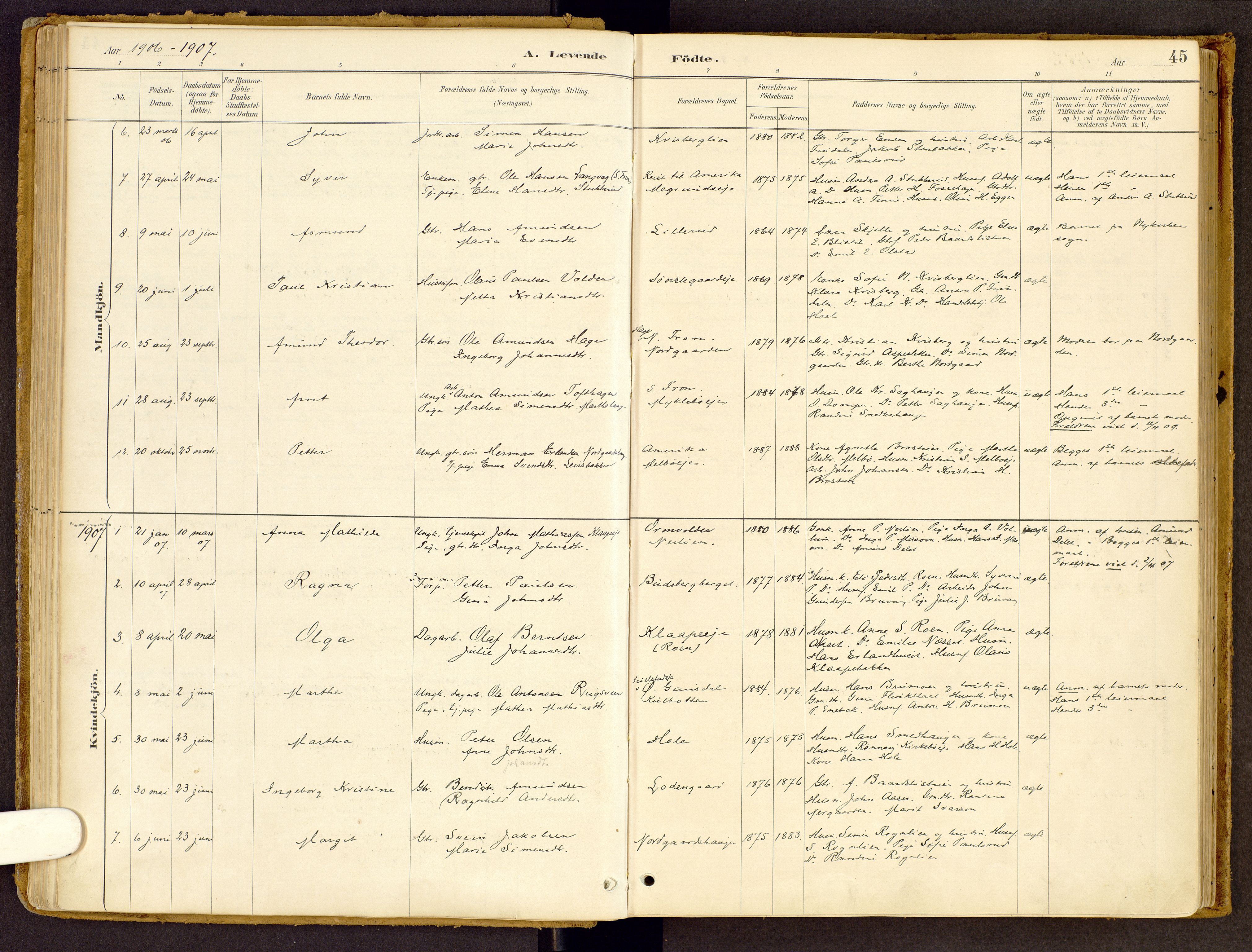 Vestre Gausdal prestekontor, SAH/PREST-094/H/Ha/Haa/L0002: Parish register (official) no. 2, 1887-1918, p. 45