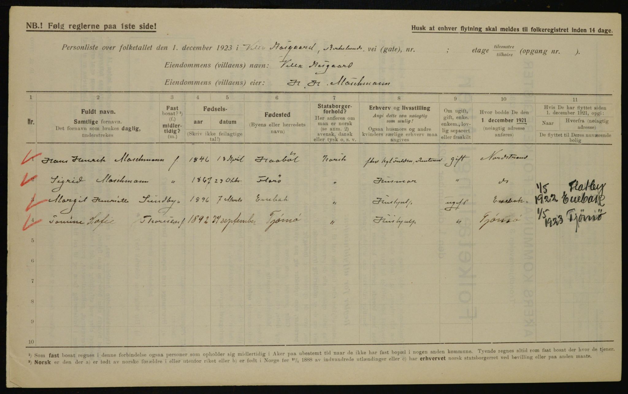 , Municipal Census 1923 for Aker, 1923, p. 42759