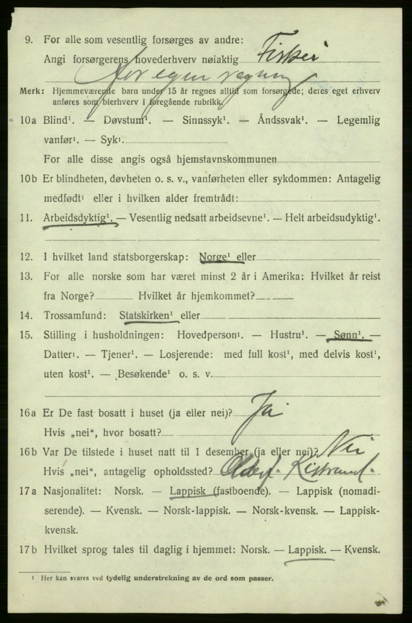 SATØ, 1920 census for Kistrand, 1920, p. 857