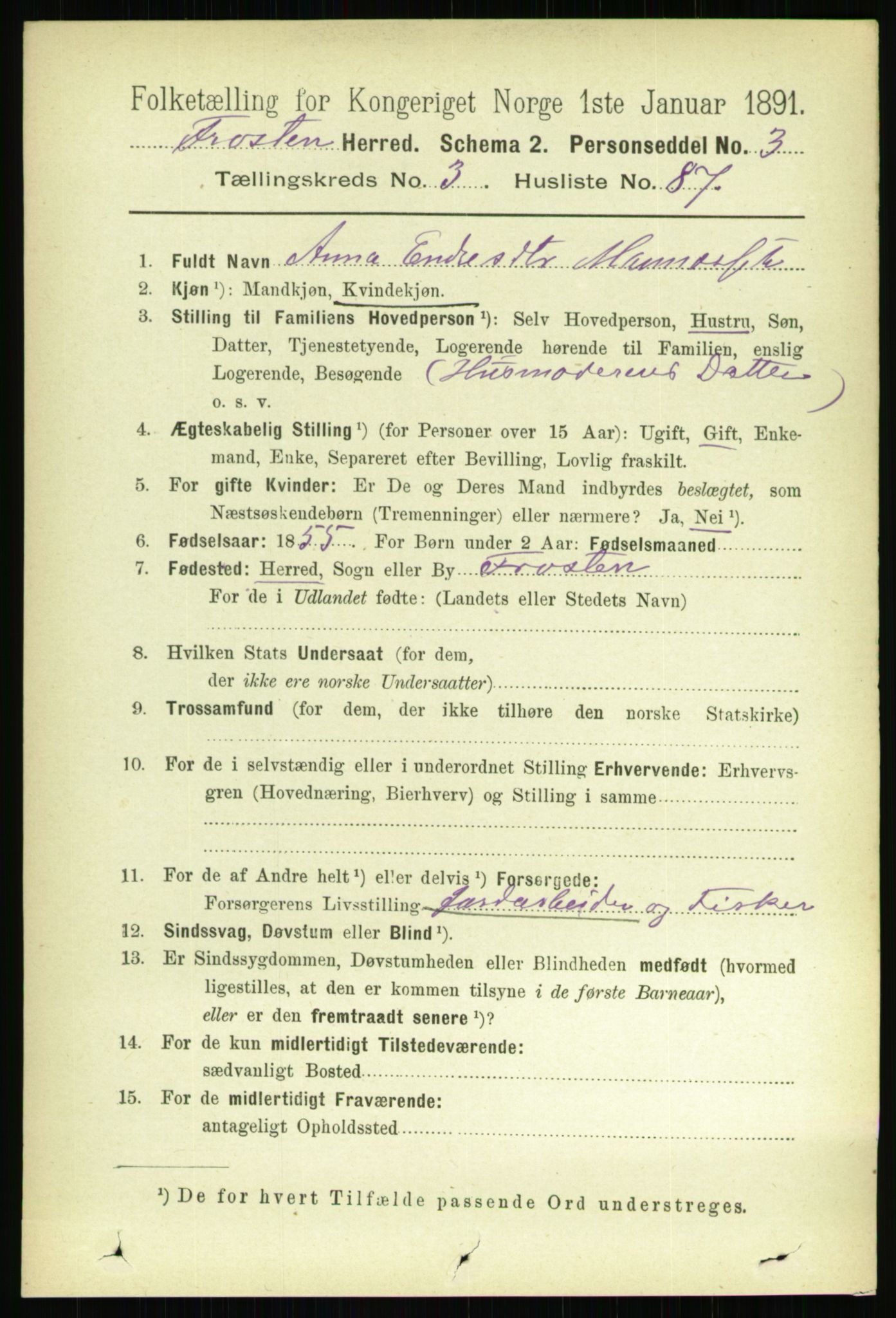 RA, 1891 census for 1717 Frosta, 1891, p. 2431