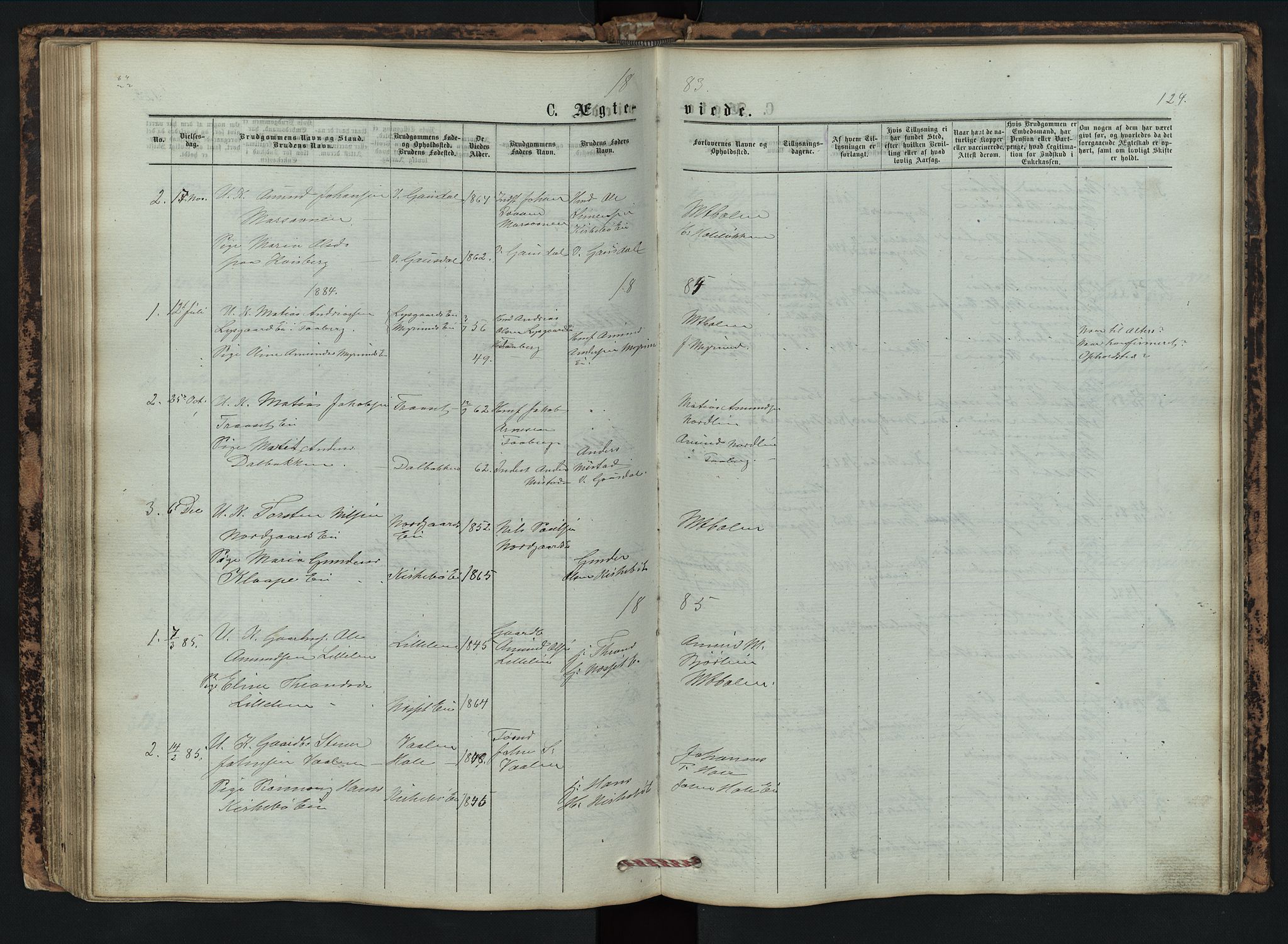 Vestre Gausdal prestekontor, SAH/PREST-094/H/Ha/Hab/L0002: Parish register (copy) no. 2, 1874-1897, p. 124
