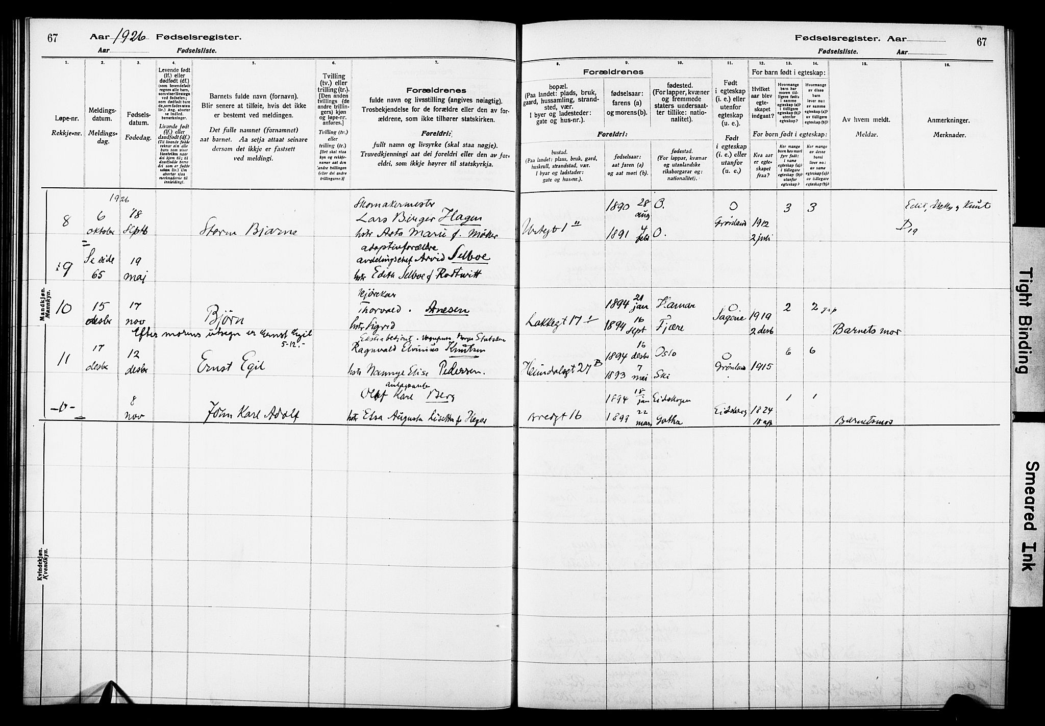 Wexel prestekontor Kirkebøker, SAO/A-10879/J/L0001: Birth register no. 1, 1916-1930, p. 67