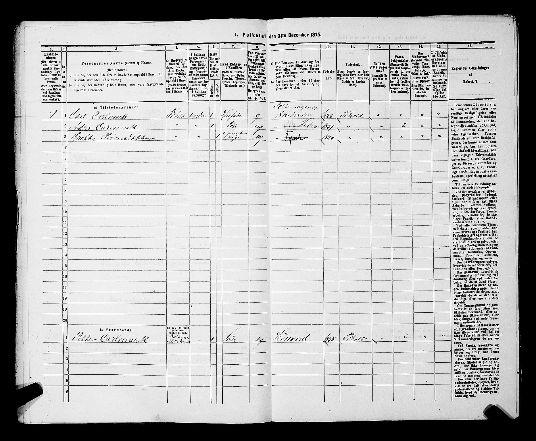RA, 1875 census for 0101P Fredrikshald, 1875, p. 1414