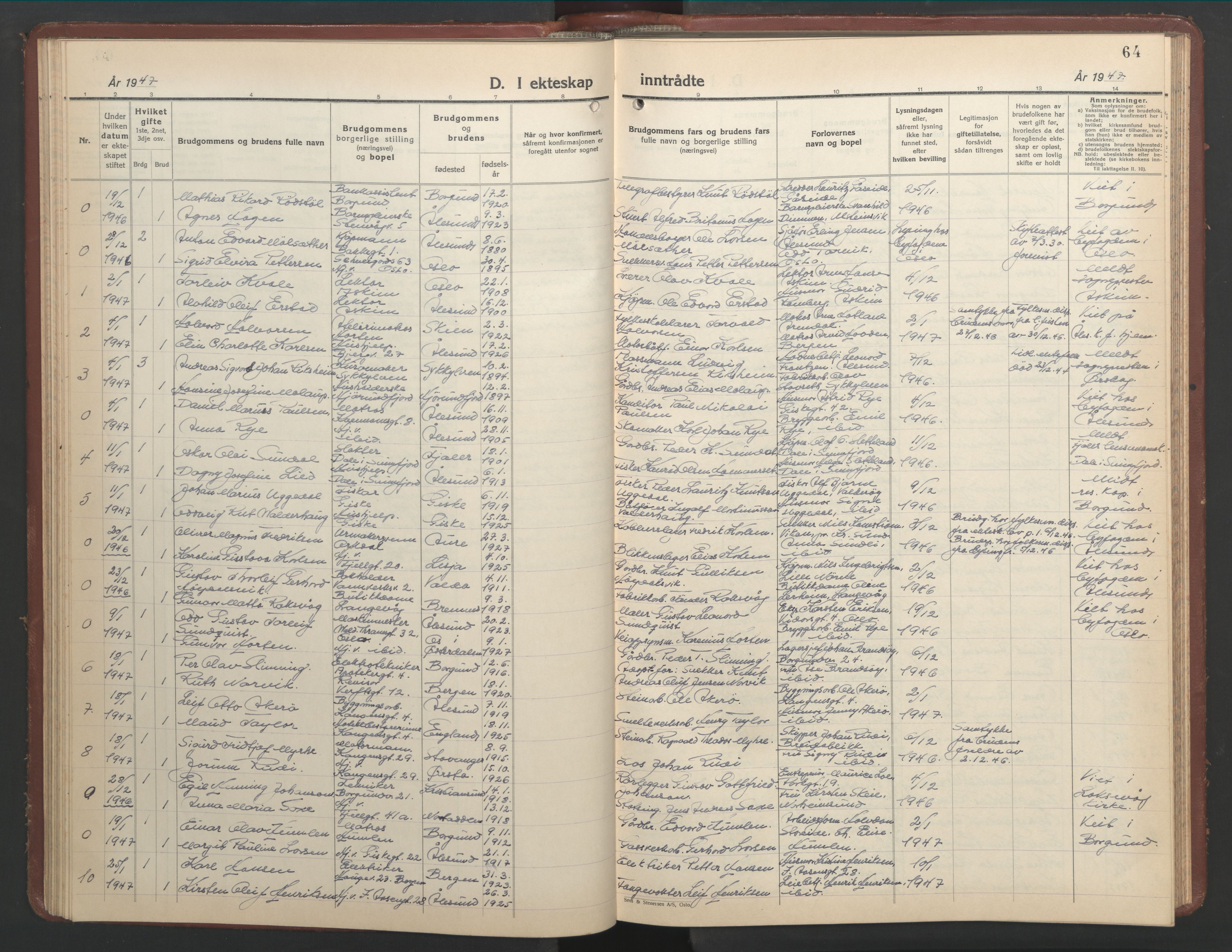 Ministerialprotokoller, klokkerbøker og fødselsregistre - Møre og Romsdal, SAT/A-1454/529/L0479: Parish register (copy) no. 529C16, 1941-1950, p. 64