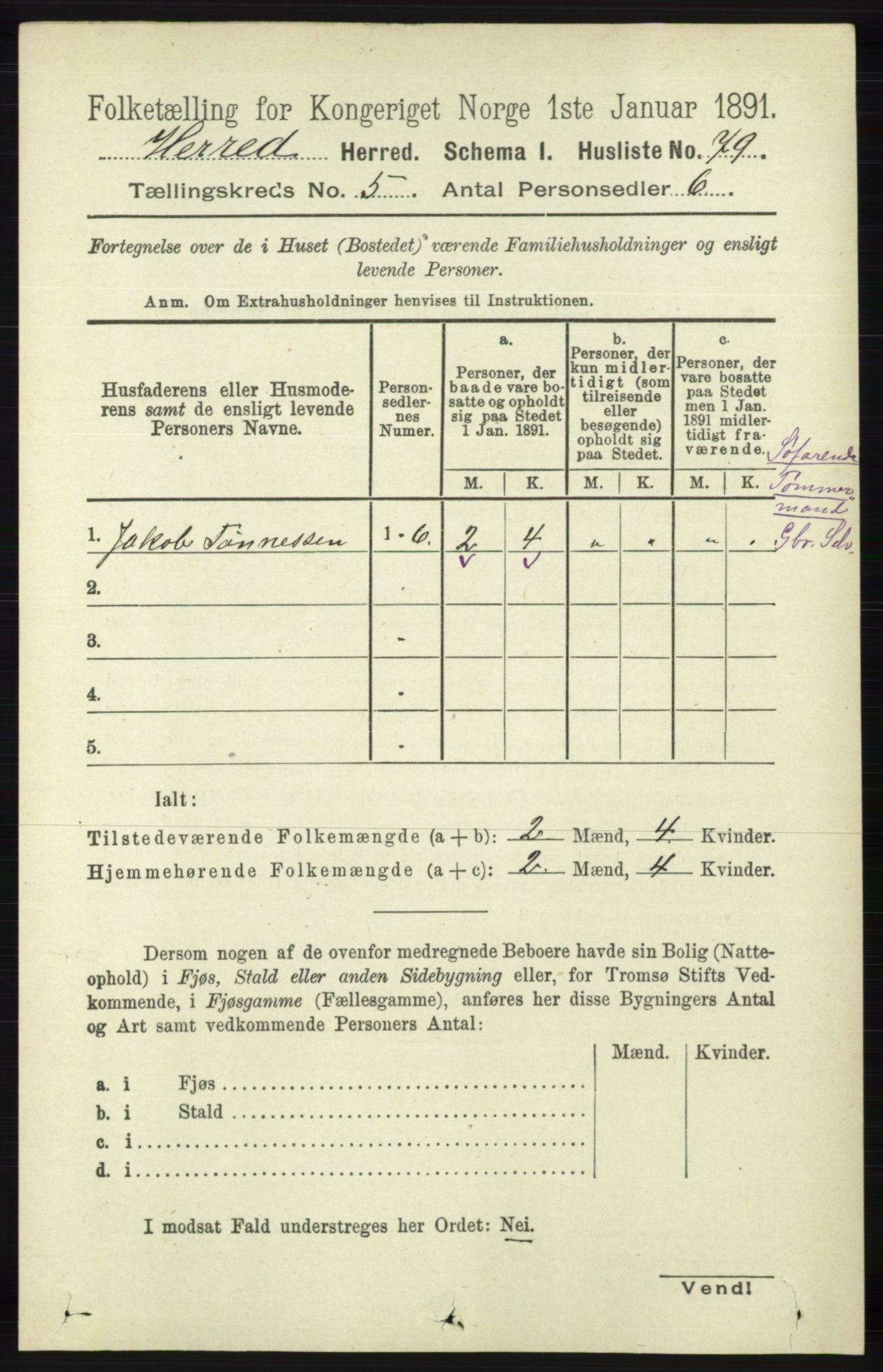 RA, 1891 census for 1039 Herad, 1891, p. 1805