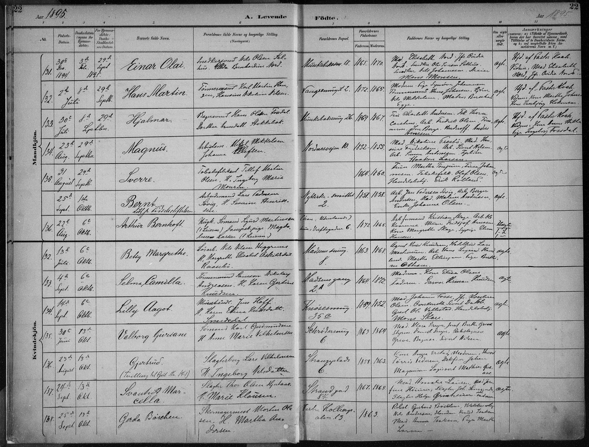 Nykirken Sokneprestembete, AV/SAB-A-77101/H/Haa/L0018: Parish register (official) no. B 6, 1895-1903, p. 22