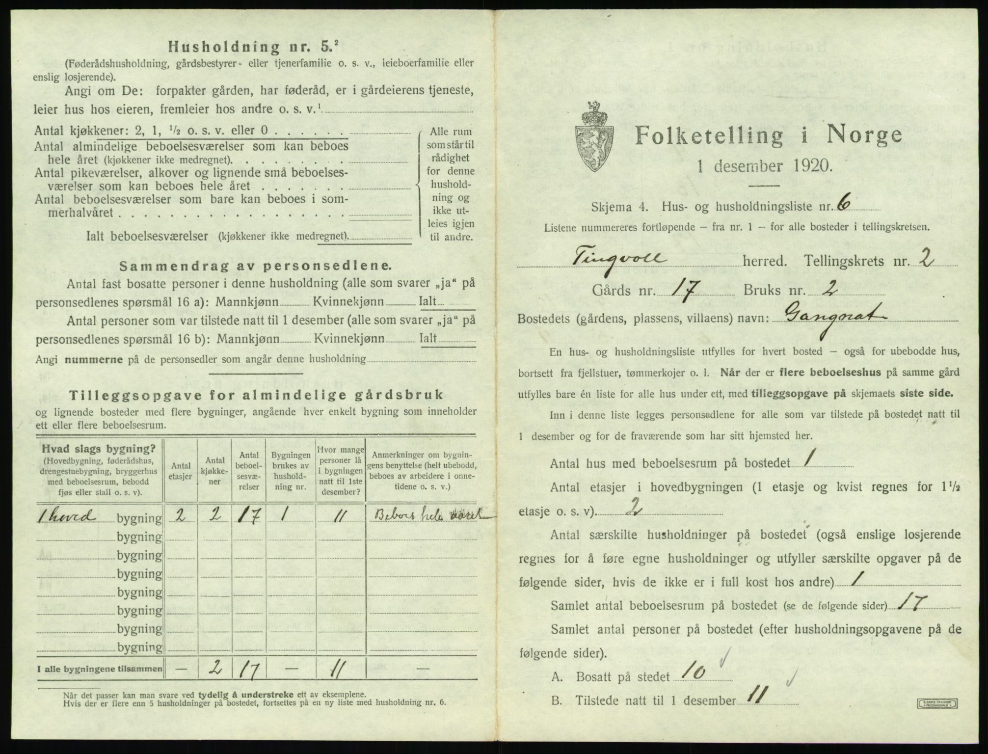 SAT, 1920 census for Tingvoll, 1920, p. 88