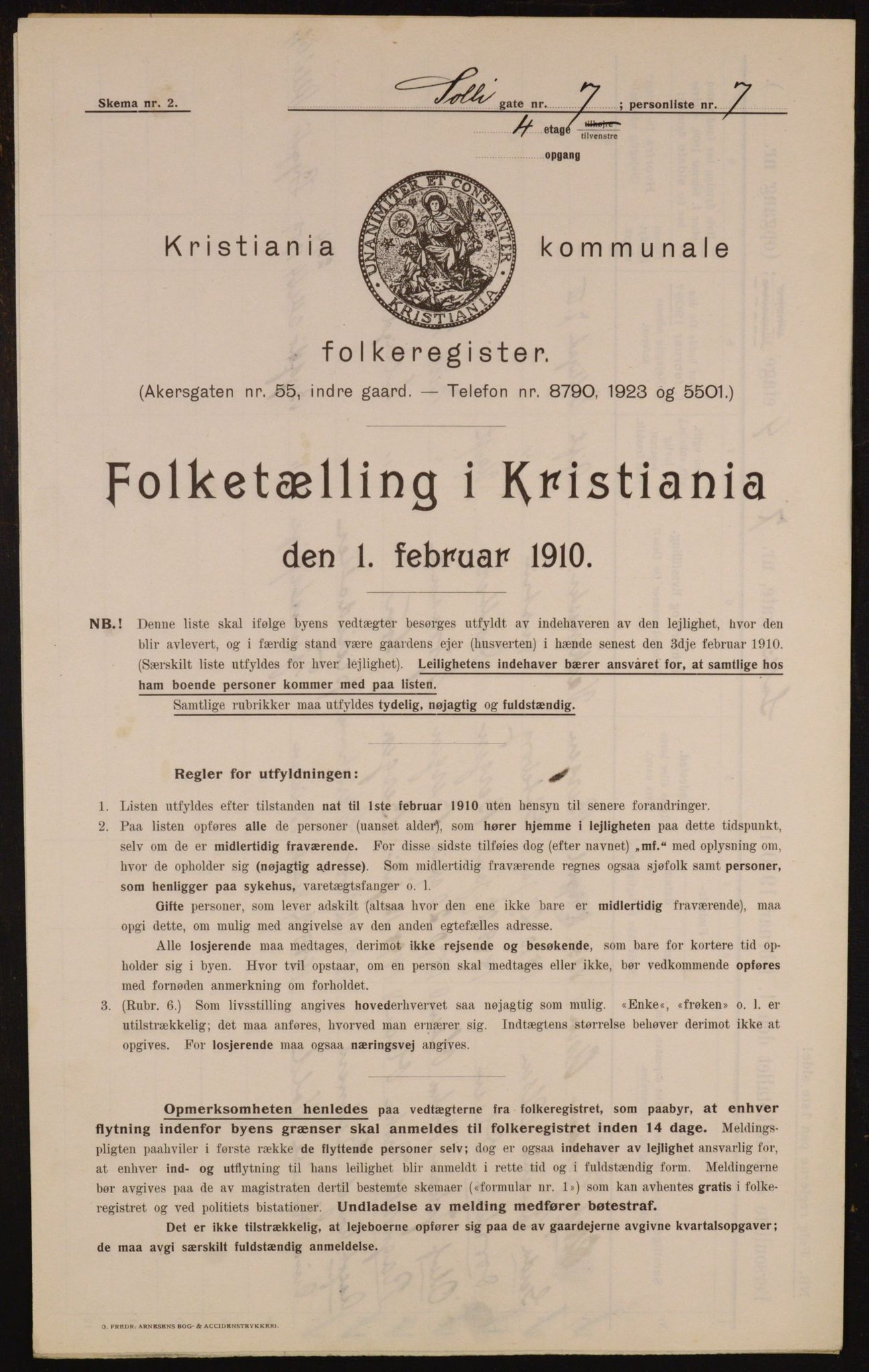 OBA, Municipal Census 1910 for Kristiania, 1910, p. 95016