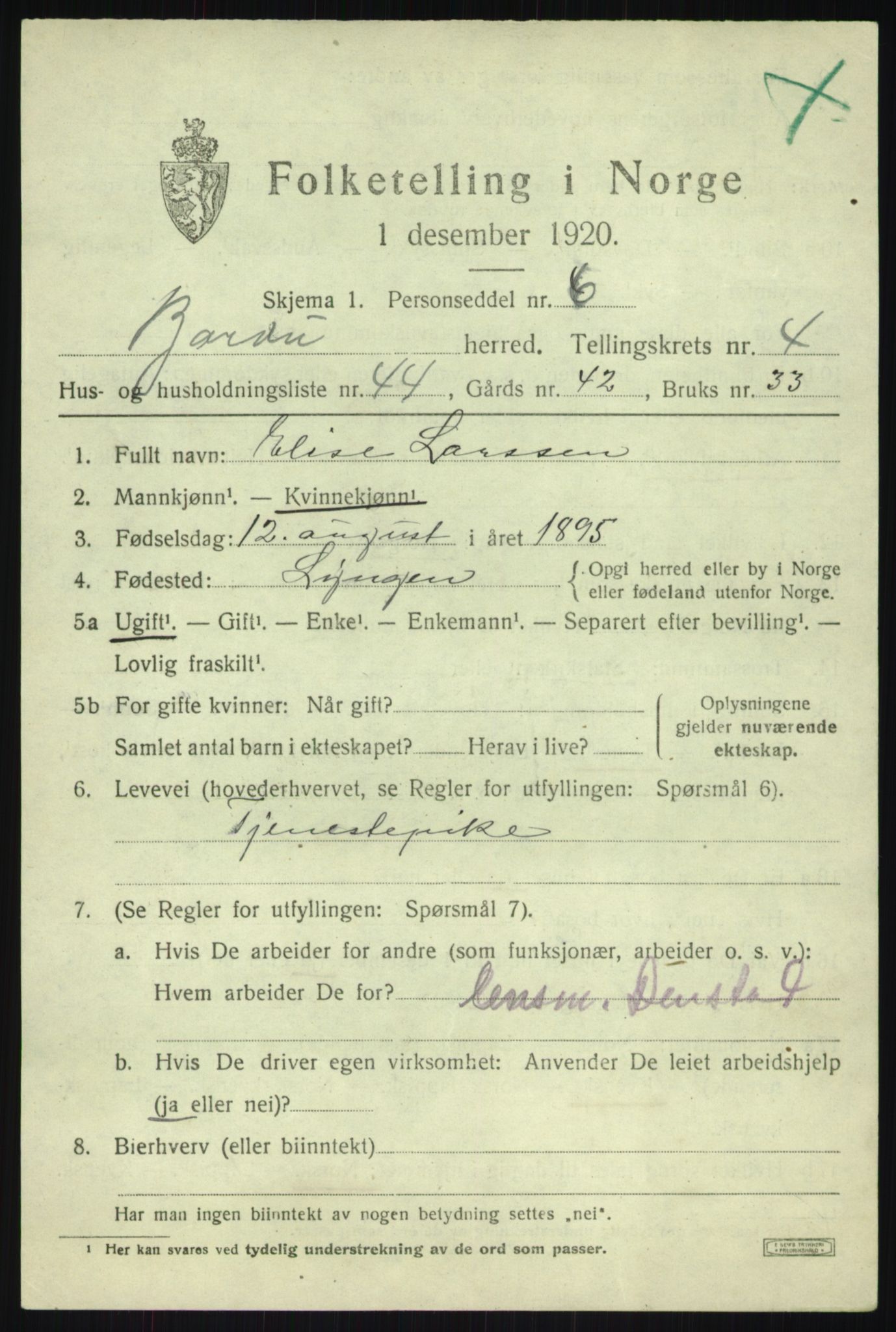 SATØ, 1920 census for Bardu, 1920, p. 2127