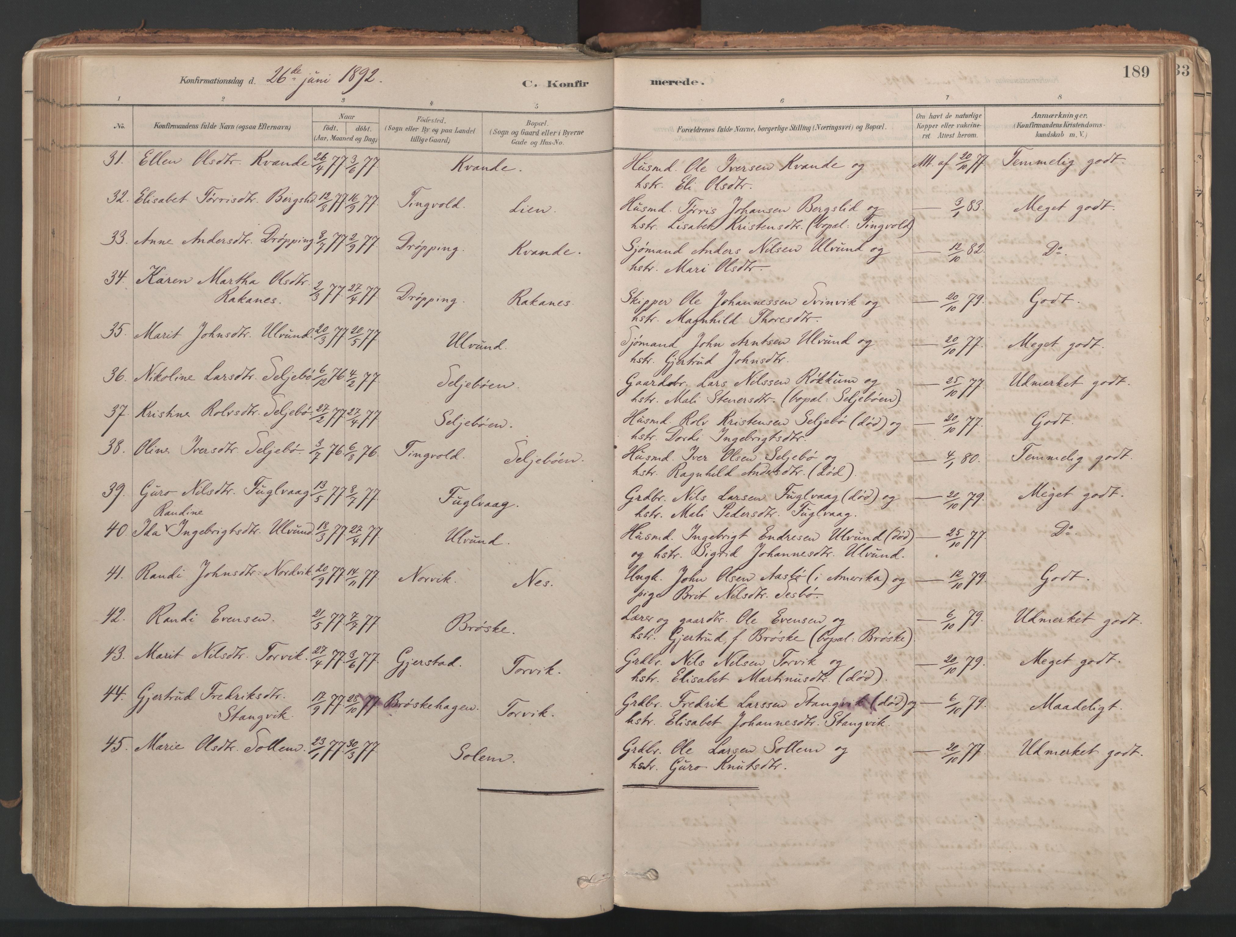 Ministerialprotokoller, klokkerbøker og fødselsregistre - Møre og Romsdal, AV/SAT-A-1454/592/L1029: Parish register (official) no. 592A07, 1879-1902, p. 189