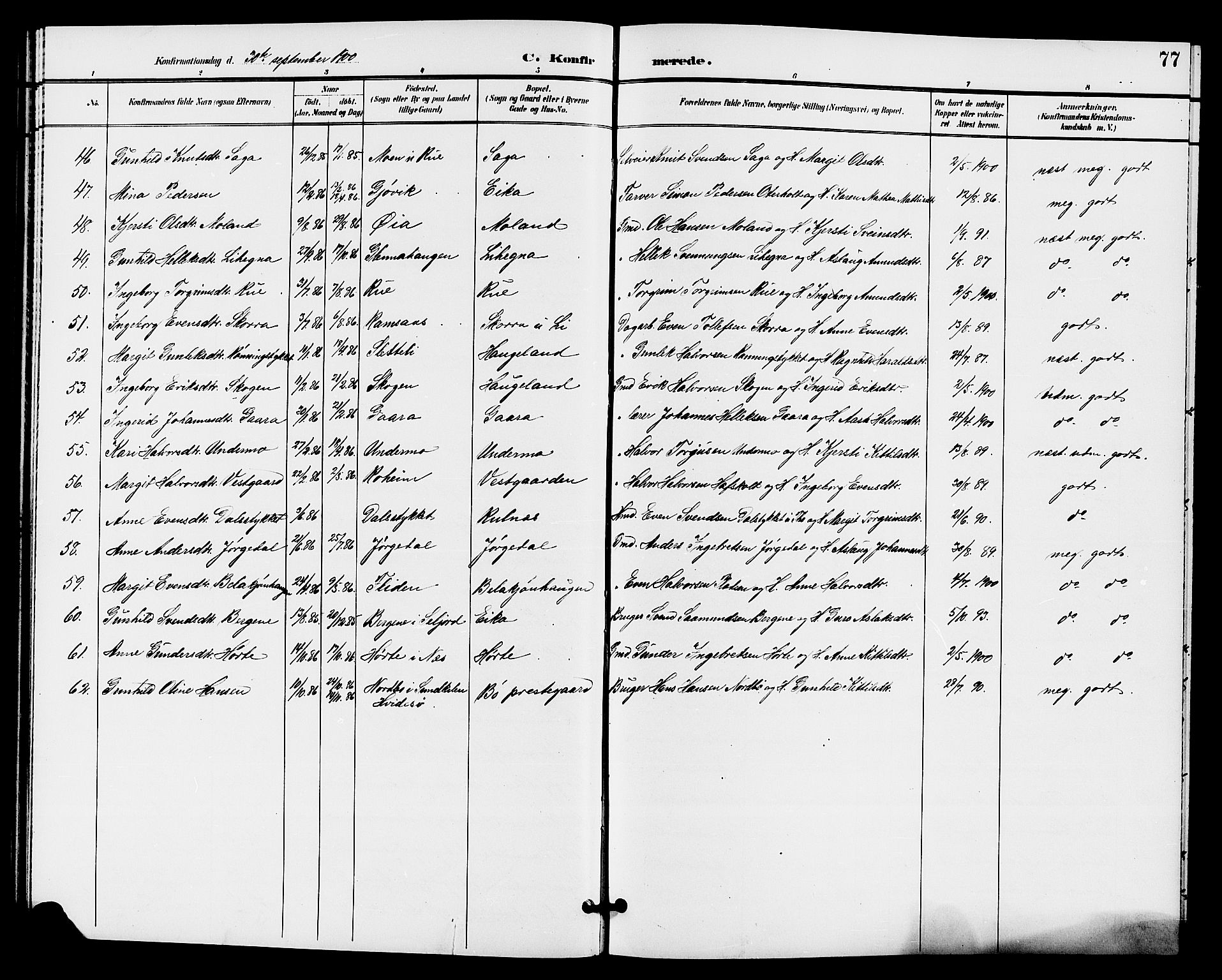 Bø kirkebøker, SAKO/A-257/G/Ga/L0006: Parish register (copy) no. 6, 1898-1909, p. 77