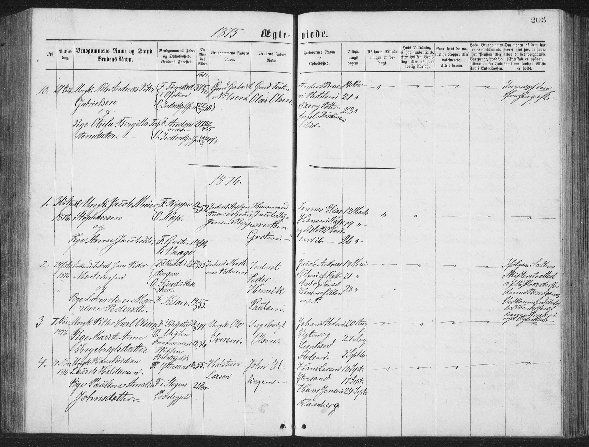 Ministerialprotokoller, klokkerbøker og fødselsregistre - Nordland, AV/SAT-A-1459/885/L1213: Parish register (copy) no. 885C02, 1874-1892, p. 203