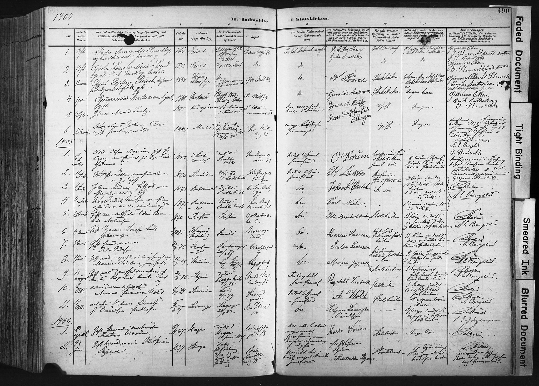 Ministerialprotokoller, klokkerbøker og fødselsregistre - Sør-Trøndelag, SAT/A-1456/604/L0201: Parish register (official) no. 604A21, 1901-1911, p. 490