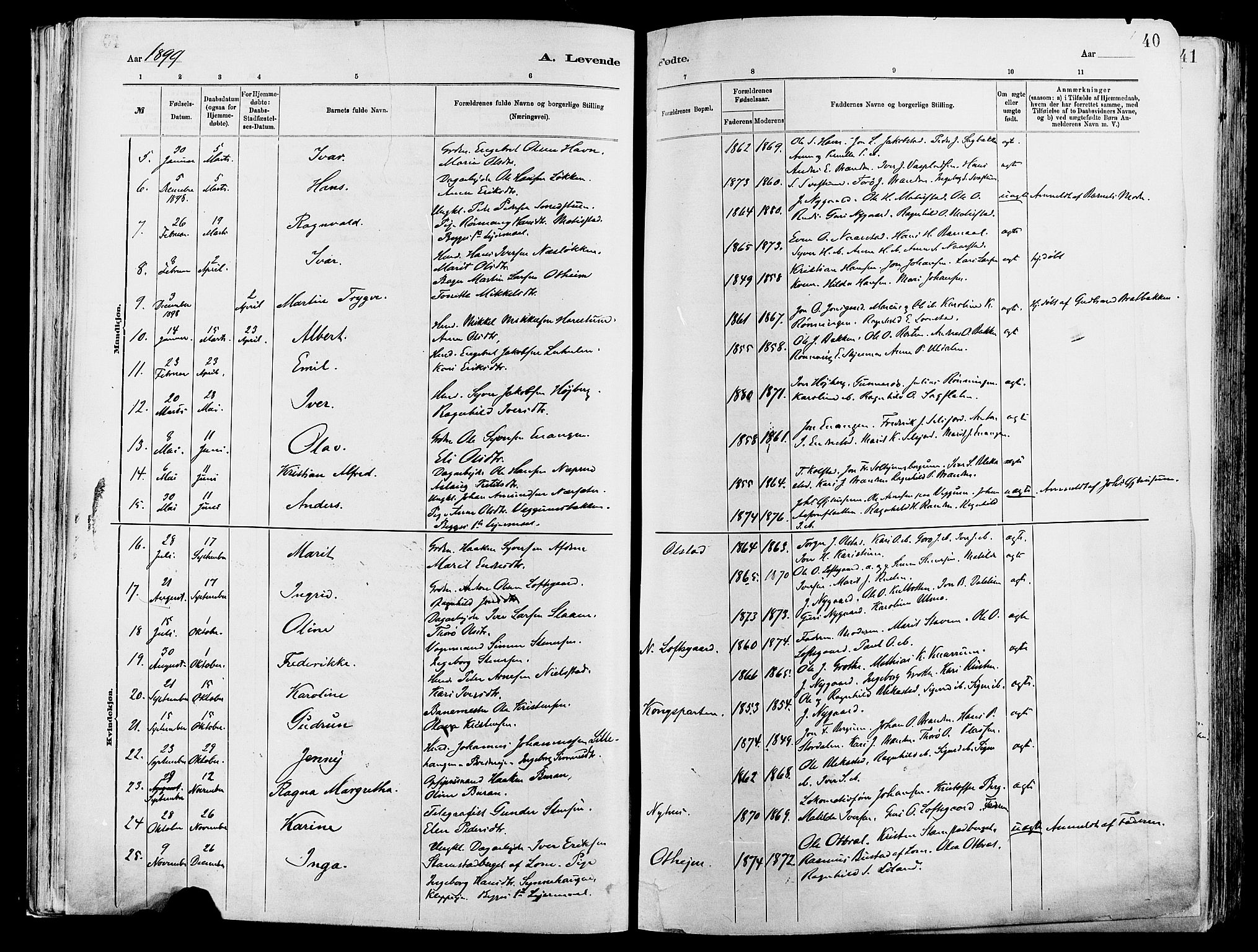 Vågå prestekontor, AV/SAH-PREST-076/H/Ha/Haa/L0008: Parish register (official) no. 8, 1886-1904, p. 40