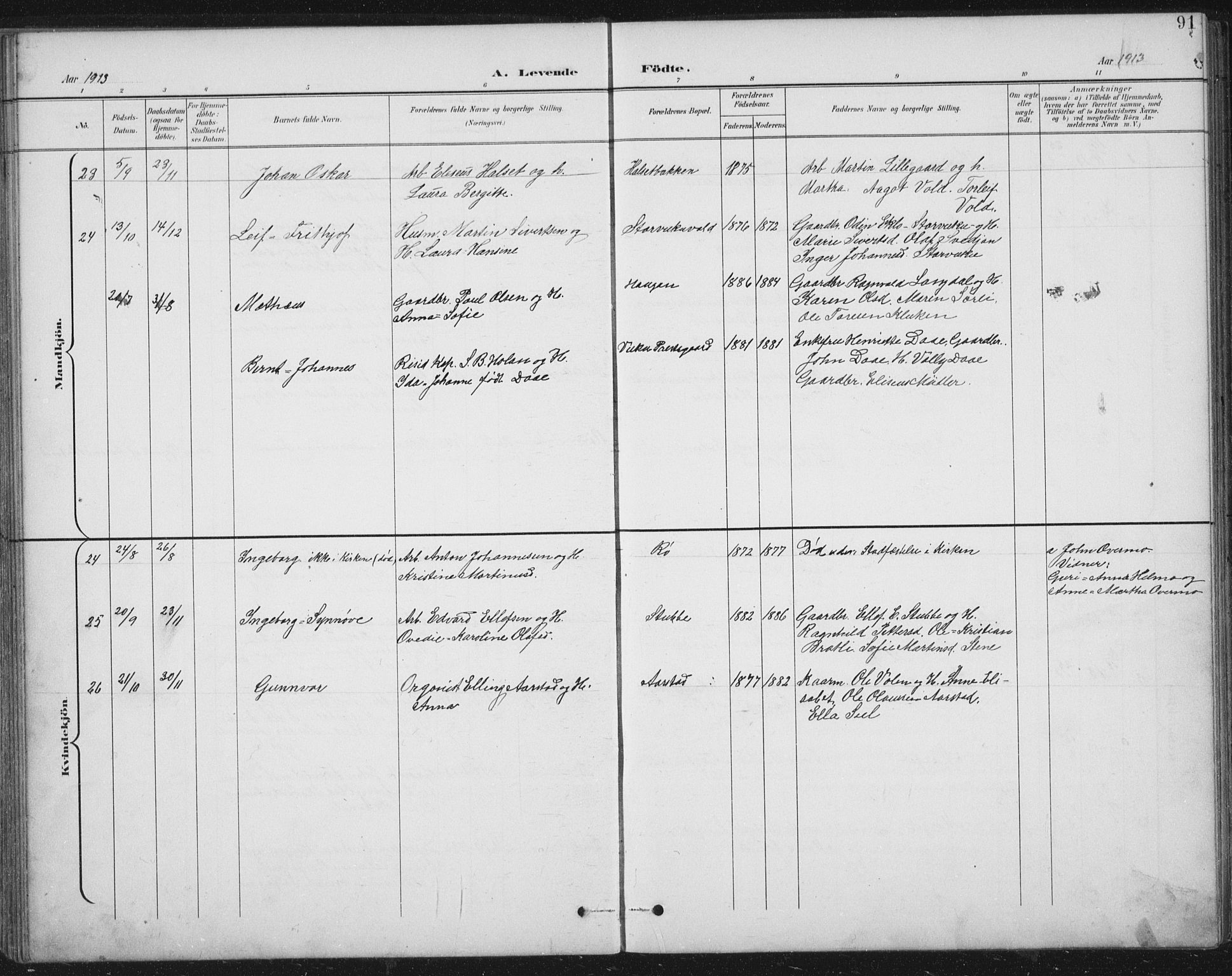 Ministerialprotokoller, klokkerbøker og fødselsregistre - Nord-Trøndelag, SAT/A-1458/724/L0269: Parish register (copy) no. 724C05, 1899-1920, p. 91