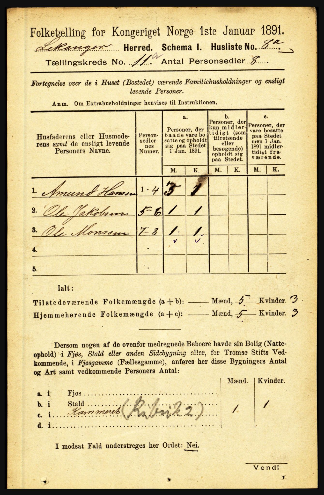 RA, 1891 census for 1419 Leikanger, 1891, p. 1947