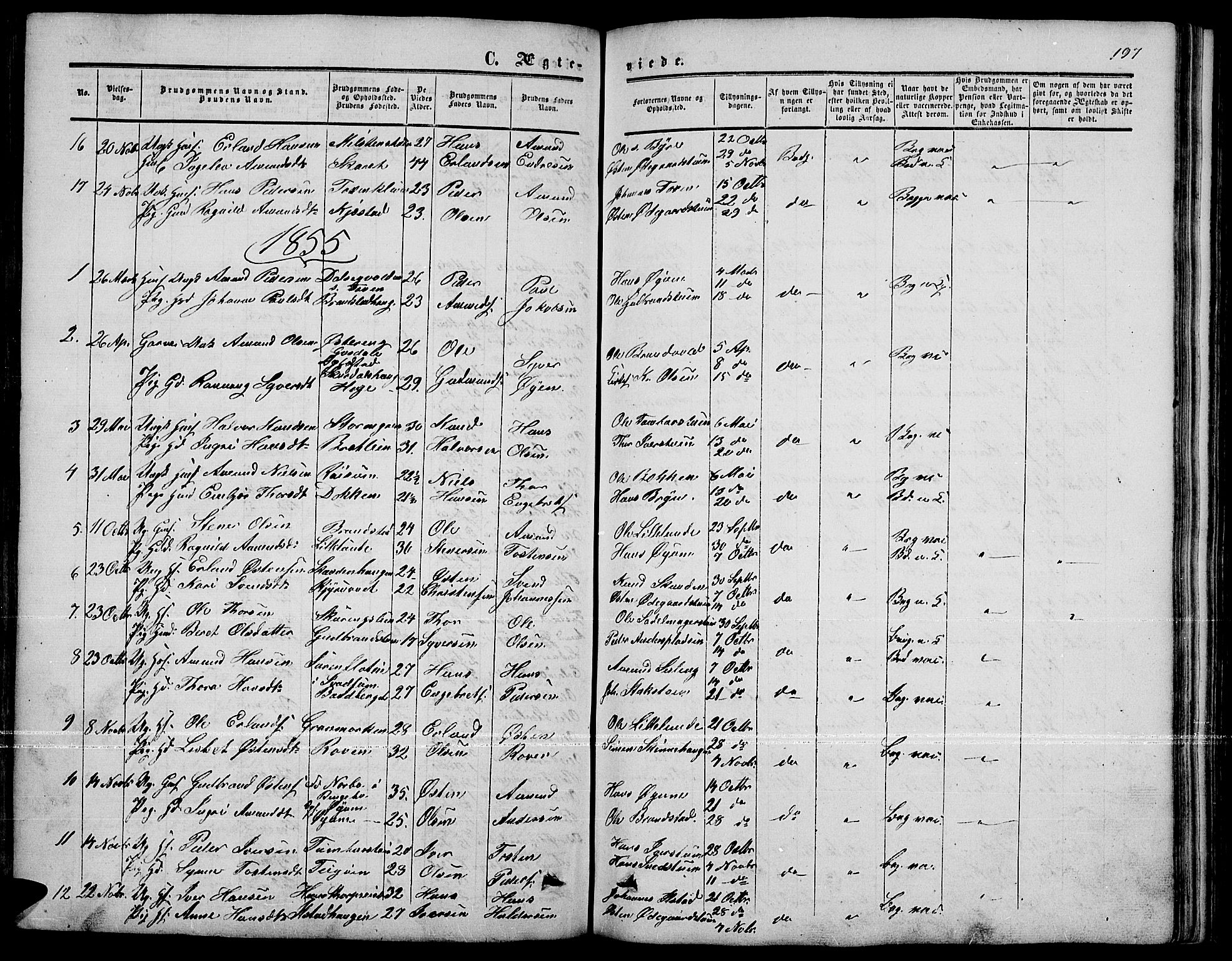 Nord-Fron prestekontor, SAH/PREST-080/H/Ha/Hab/L0001: Parish register (copy) no. 1, 1851-1883, p. 197