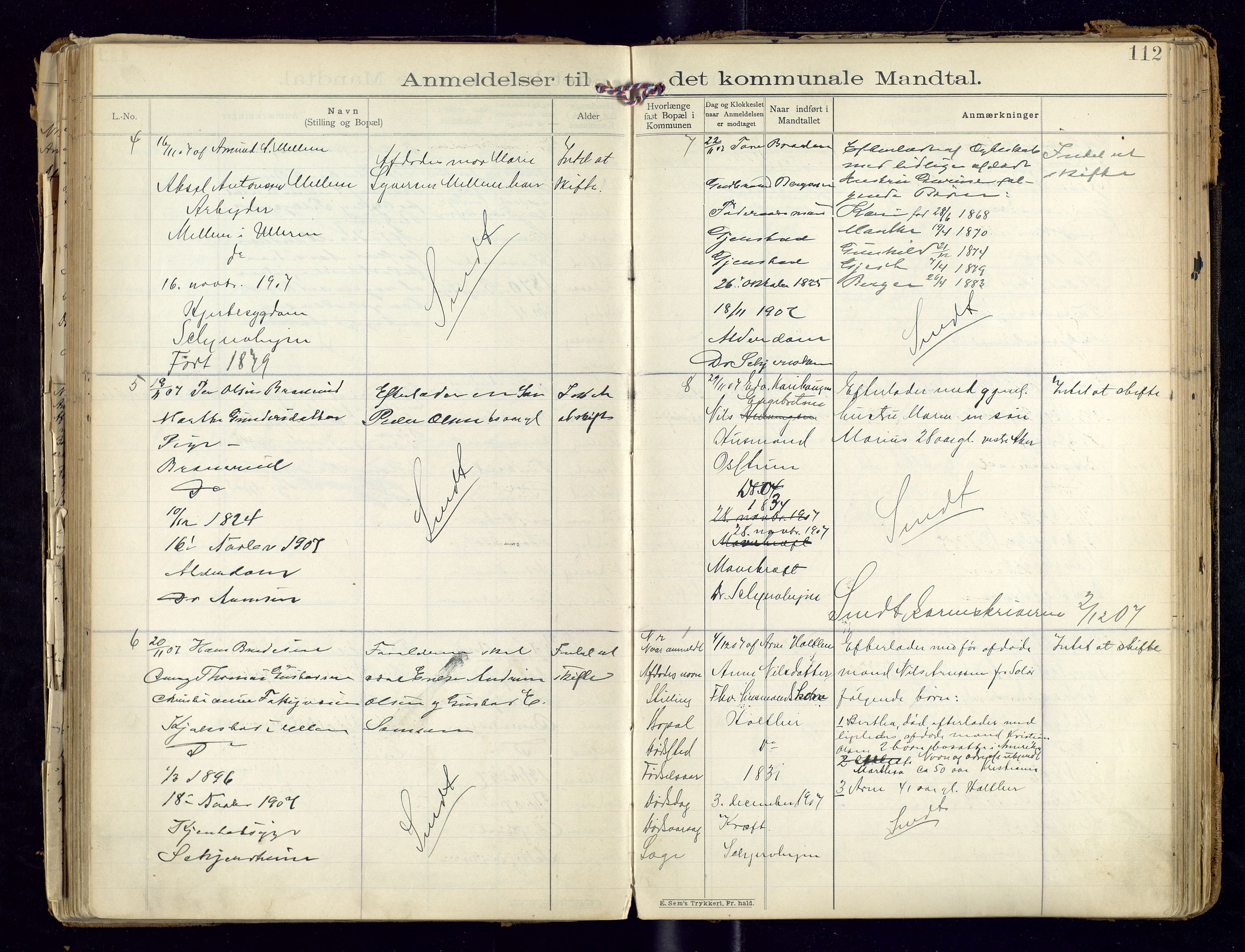 Sør-Odal lensmannskontor, AV/SAH-LHS-022/H/Hb/L0001/0002: Protokoller over anmeldte dødsfall / Protokoll over anmeldte dødsfall, 1901-1913, p. 112