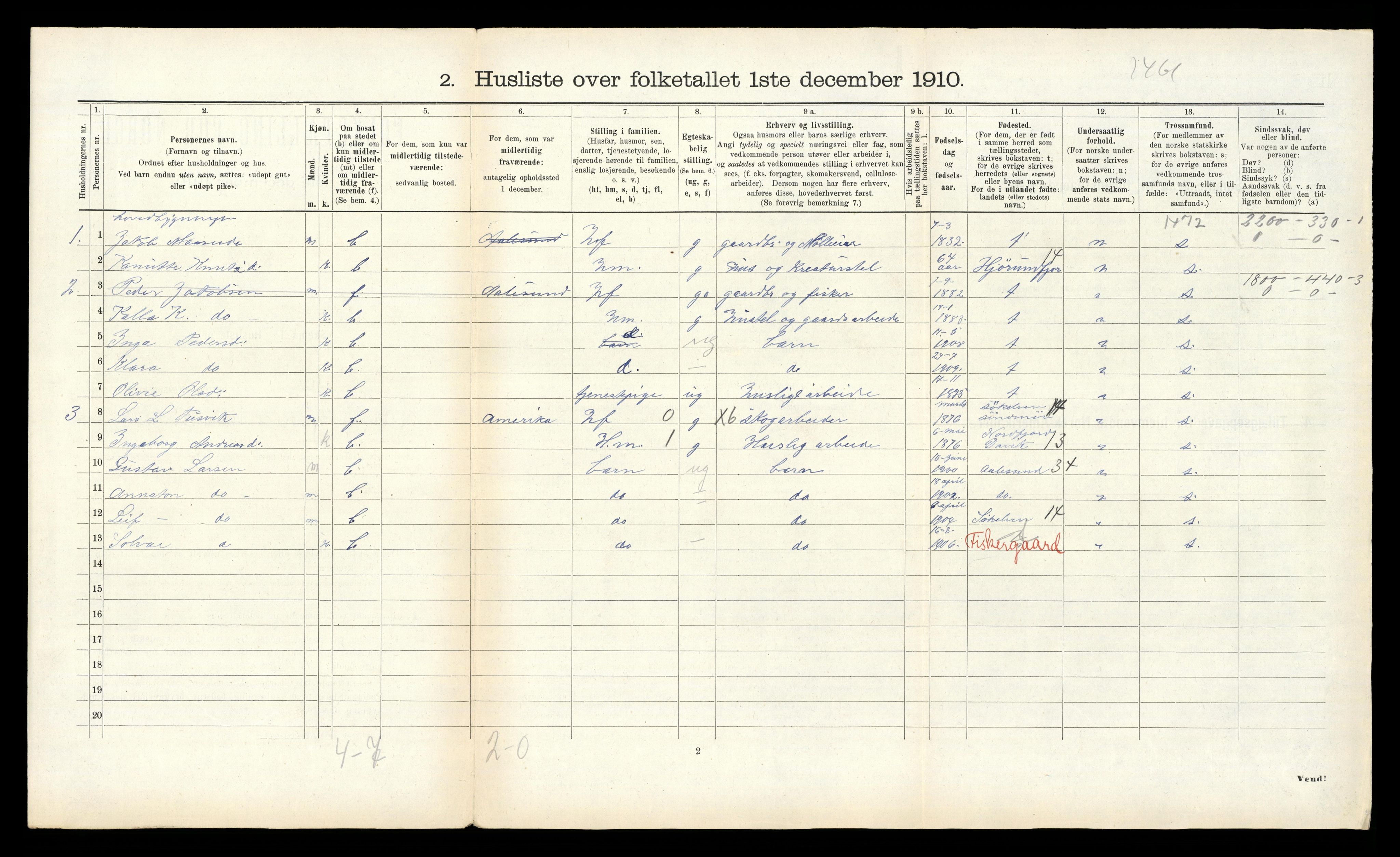 RA, 1910 census for Borgund, 1910, p. 1050